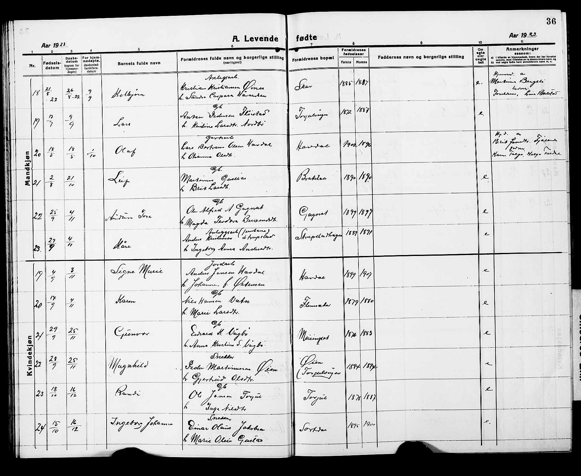 Ministerialprotokoller, klokkerbøker og fødselsregistre - Møre og Romsdal, AV/SAT-A-1454/586/L0994: Klokkerbok nr. 586C05, 1919-1927, s. 36