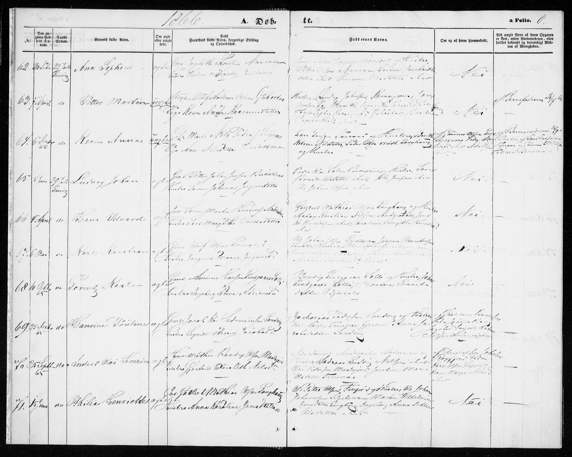 Lenvik sokneprestembete, SATØ/S-1310/H/Ha/Haa/L0009kirke: Ministerialbok nr. 9, 1866-1873, s. 8
