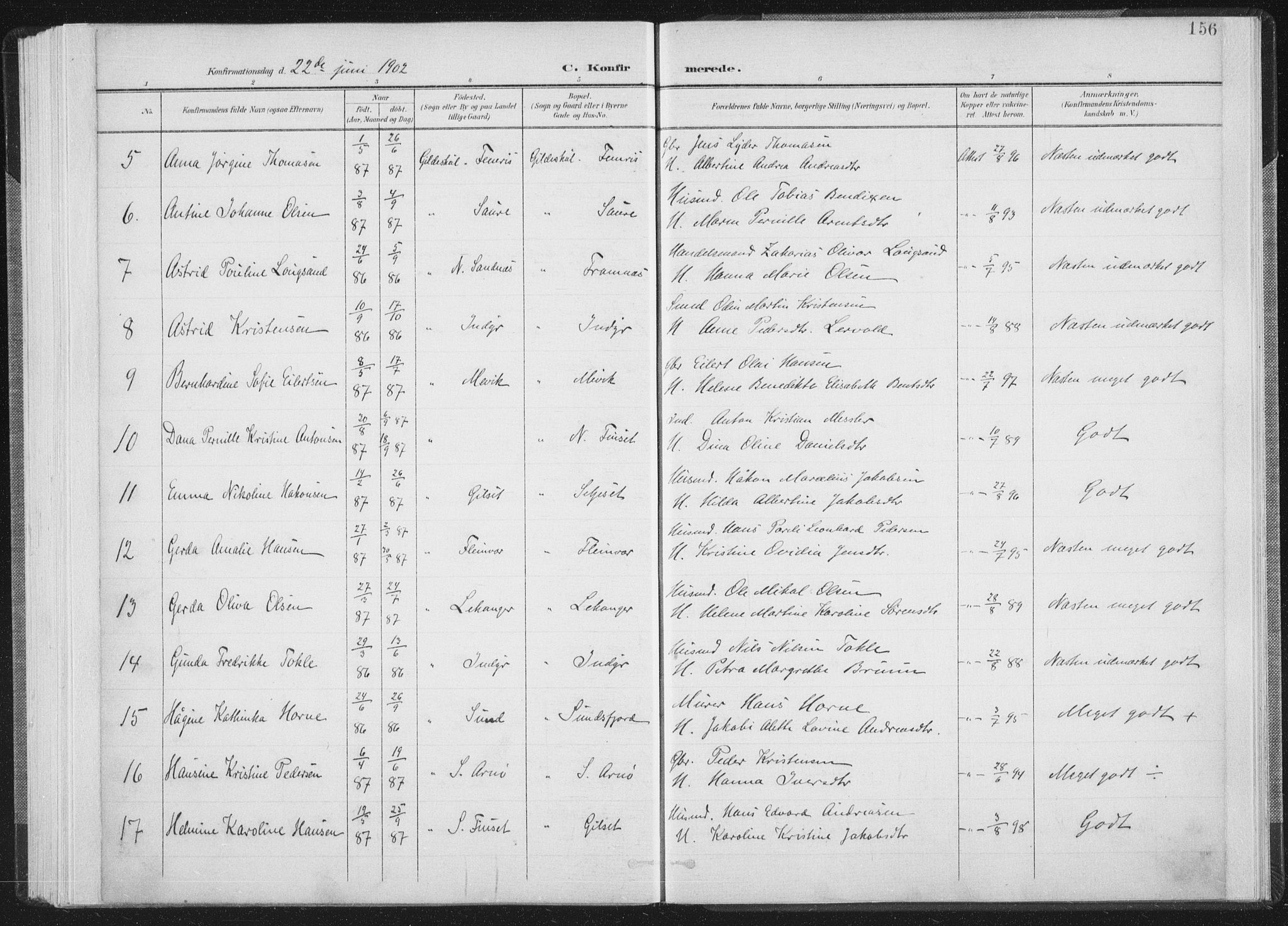 Ministerialprotokoller, klokkerbøker og fødselsregistre - Nordland, AV/SAT-A-1459/805/L0102: Ministerialbok nr. 805A08I, 1900-1909, s. 156