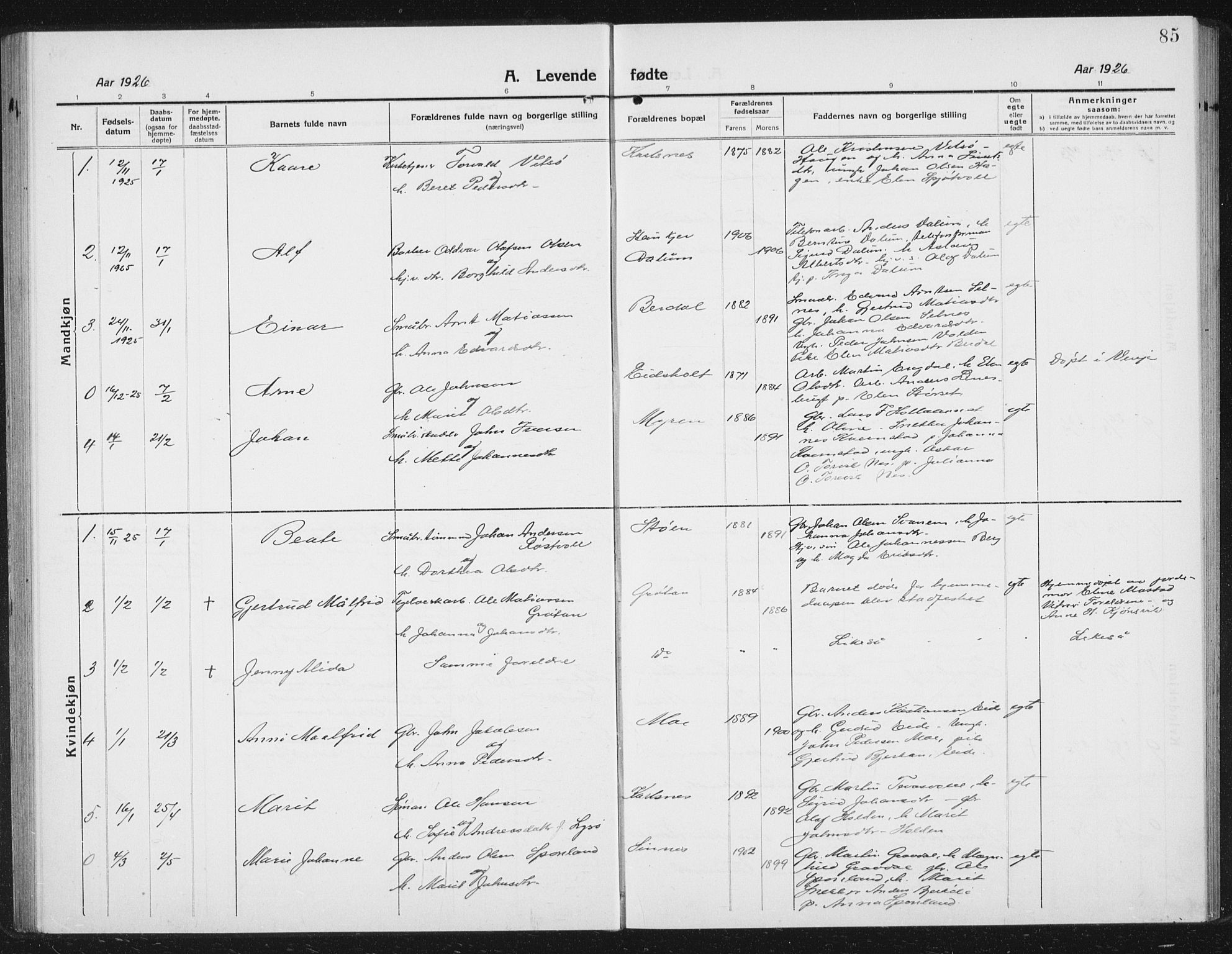 Ministerialprotokoller, klokkerbøker og fødselsregistre - Sør-Trøndelag, SAT/A-1456/630/L0506: Klokkerbok nr. 630C04, 1914-1933, s. 85
