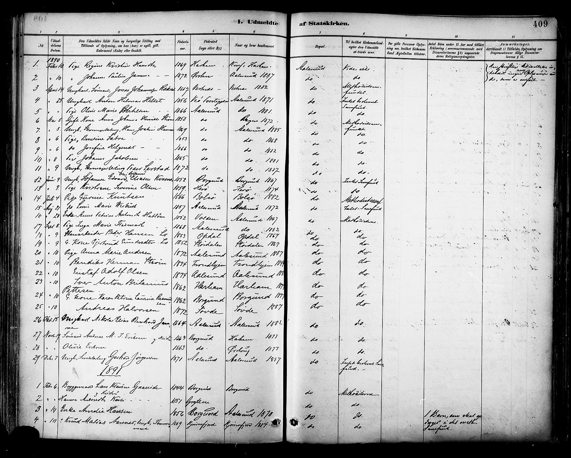 Ministerialprotokoller, klokkerbøker og fødselsregistre - Møre og Romsdal, AV/SAT-A-1454/529/L0455: Ministerialbok nr. 529A05, 1885-1893, s. 409