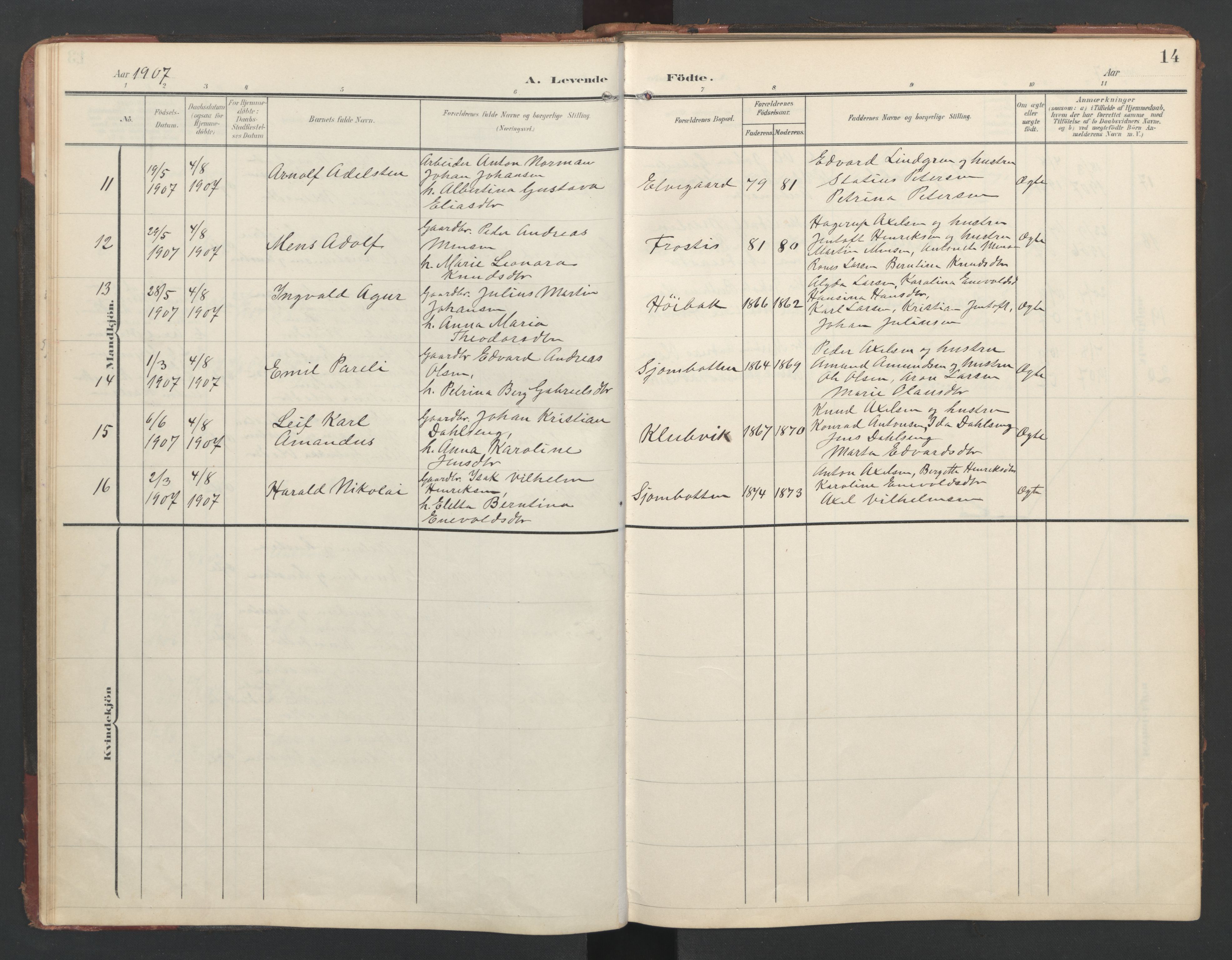 Ministerialprotokoller, klokkerbøker og fødselsregistre - Nordland, SAT/A-1459/867/L0966: Klokkerbok nr. 867C01, 1904-1952, s. 14