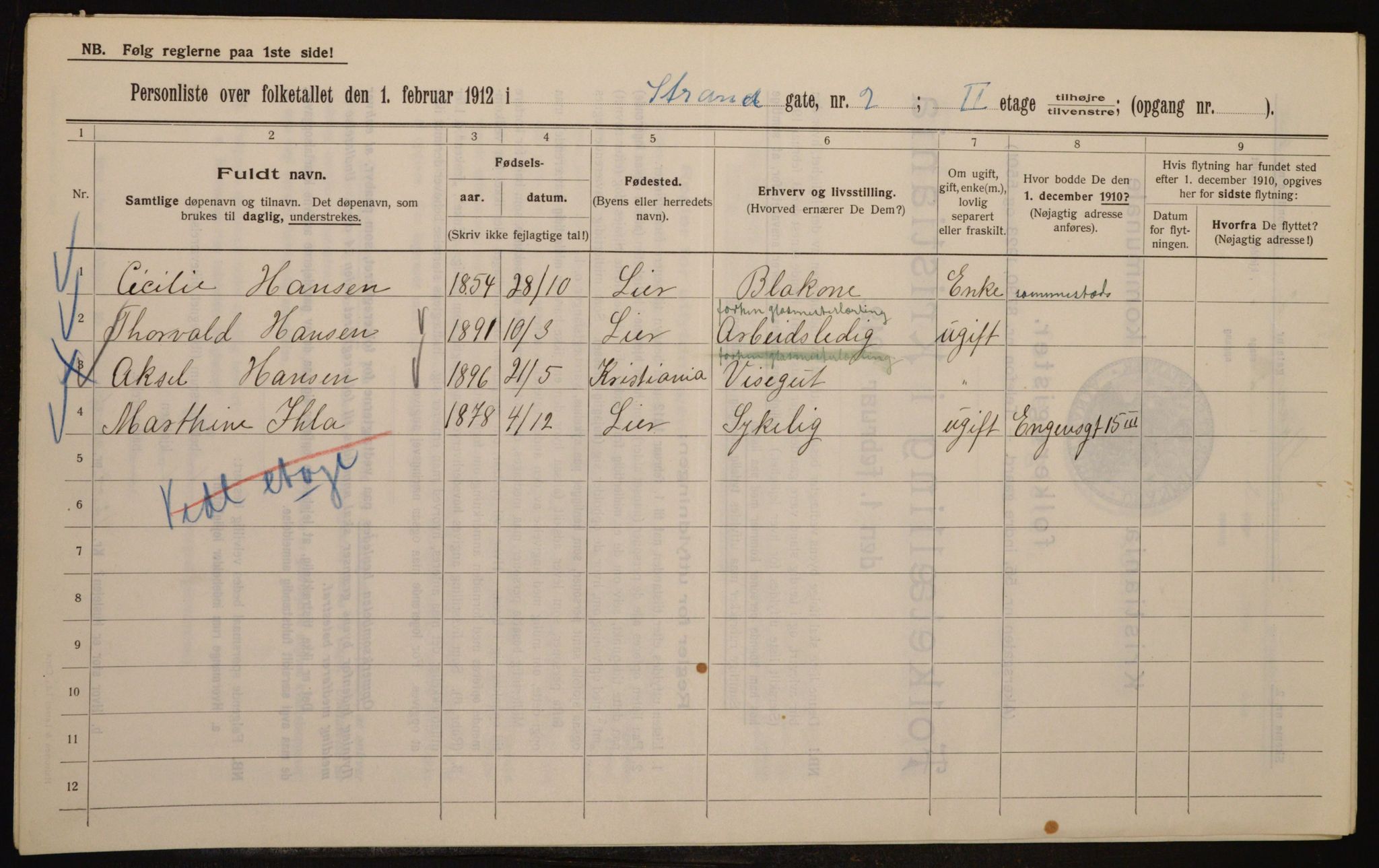 OBA, Kommunal folketelling 1.2.1912 for Kristiania, 1912, s. 103686