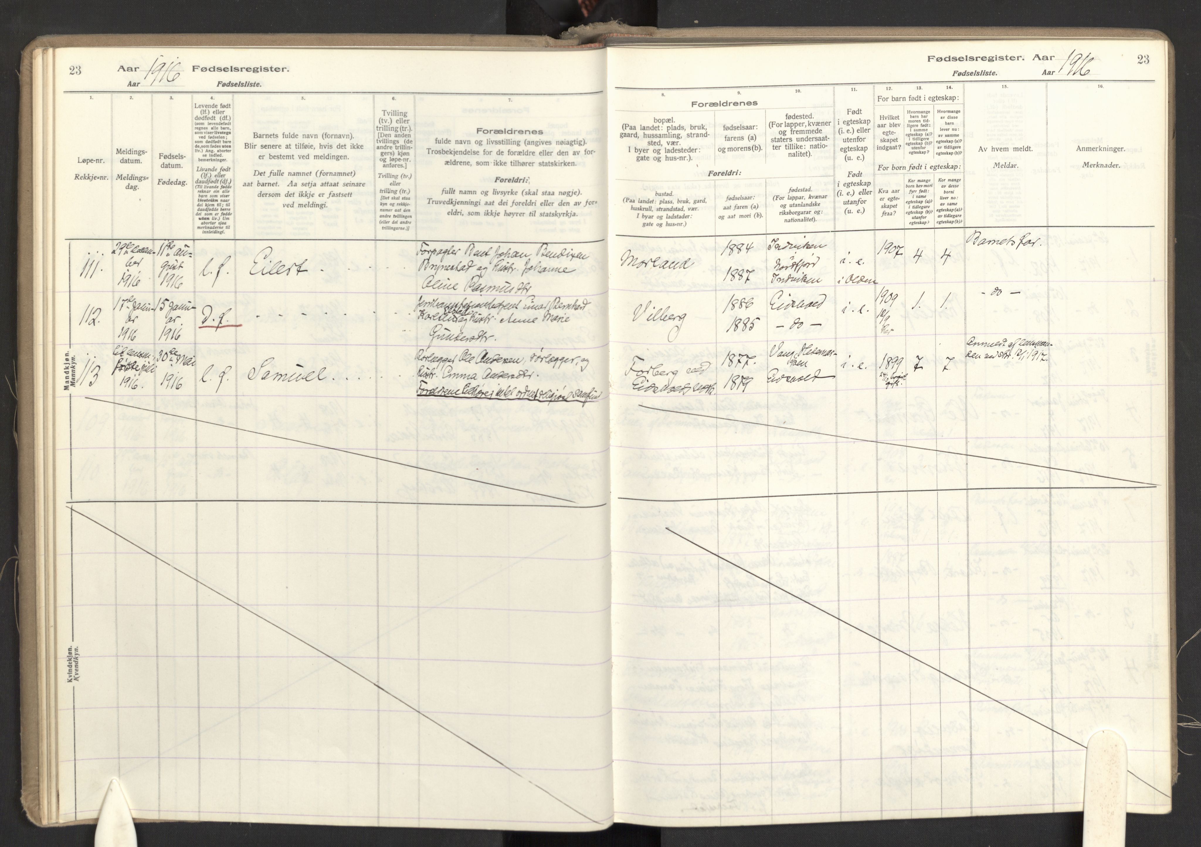 Eidsvoll prestekontor Kirkebøker, AV/SAO-A-10888/J/Ja/L0001: Fødselsregister nr. I 1, 1916-1924, s. 23