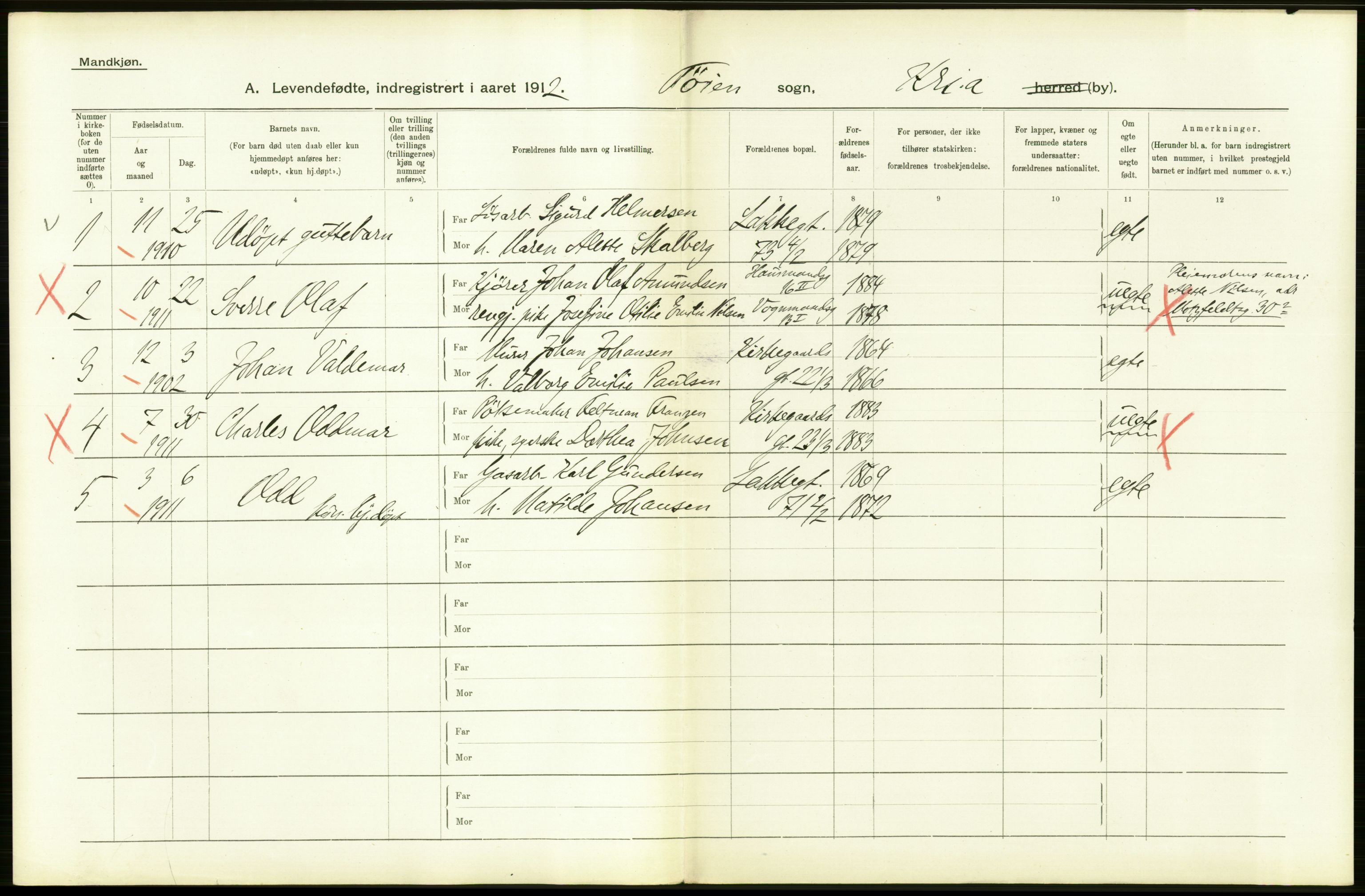 Statistisk sentralbyrå, Sosiodemografiske emner, Befolkning, AV/RA-S-2228/D/Df/Dfb/Dfbb/L0006: Kristiania:  Levendefødte menn og kvinner., 1912, s. 152