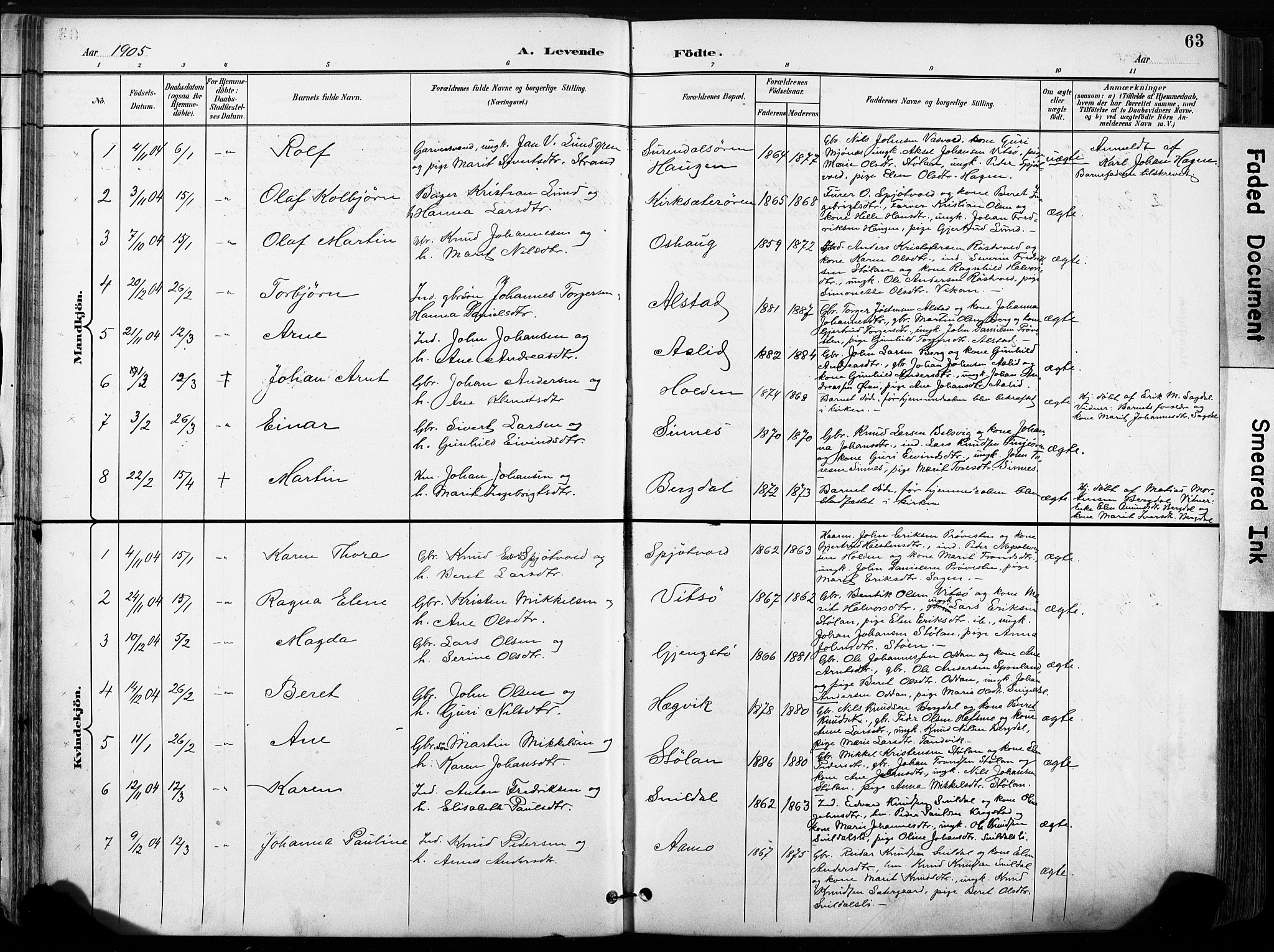 Ministerialprotokoller, klokkerbøker og fødselsregistre - Sør-Trøndelag, SAT/A-1456/630/L0497: Ministerialbok nr. 630A10, 1896-1910, s. 63