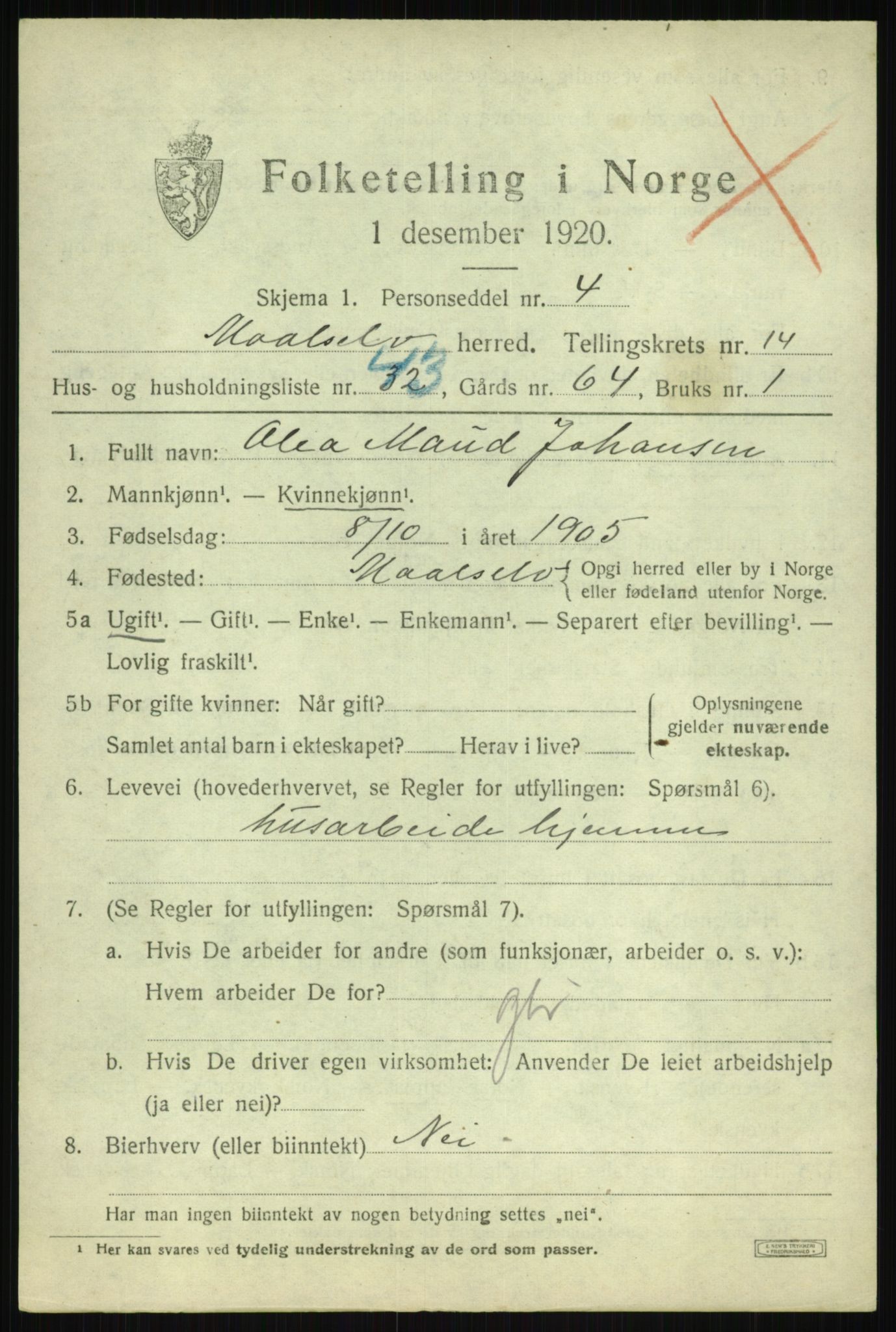 SATØ, Folketelling 1920 for 1924 Målselv herred, 1920, s. 7489