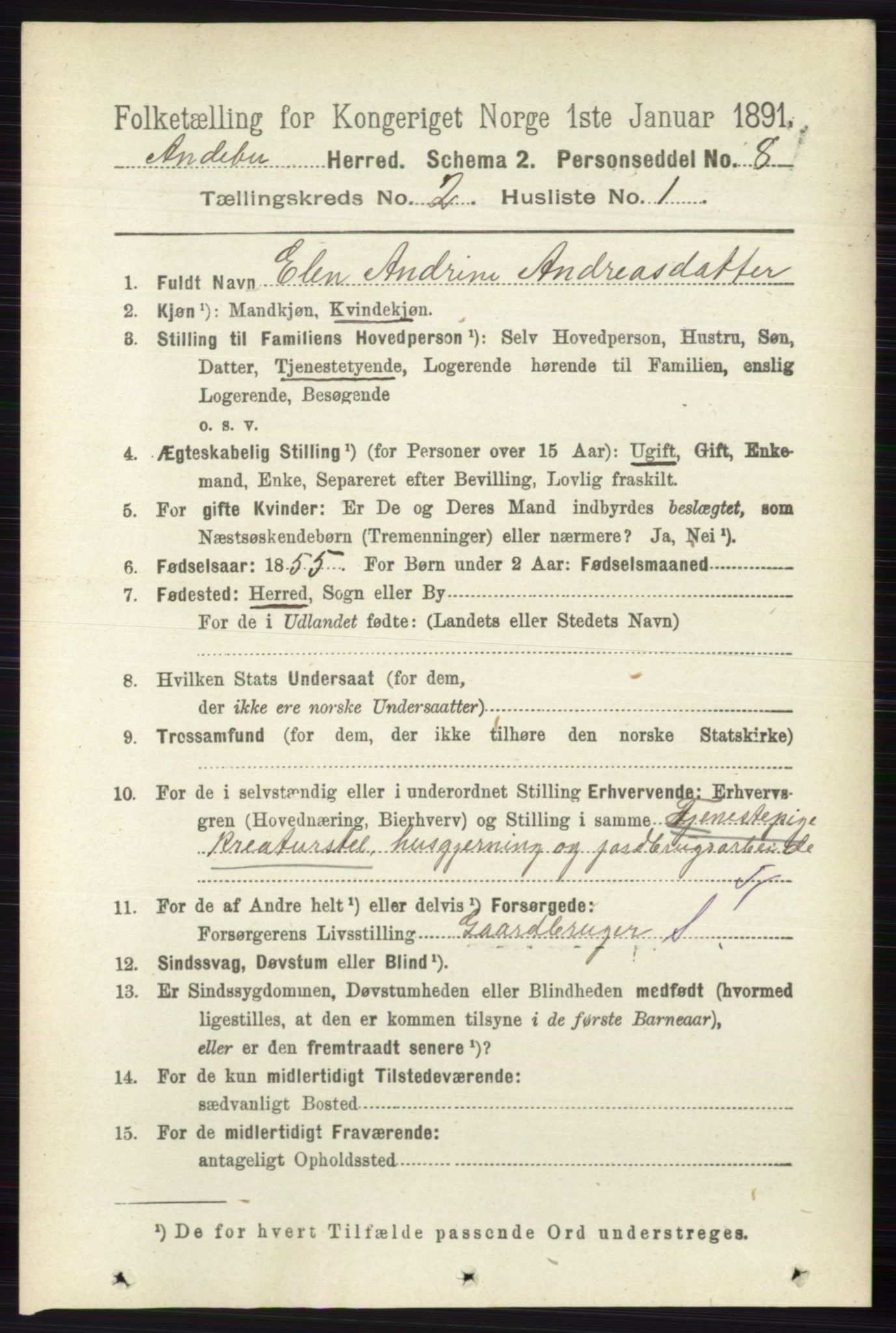 RA, Folketelling 1891 for 0719 Andebu herred, 1891, s. 907