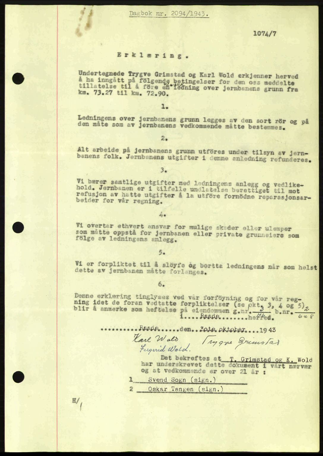 Moss sorenskriveri, SAO/A-10168: Pantebok nr. A12, 1943-1944, Dagboknr: 2094/1943