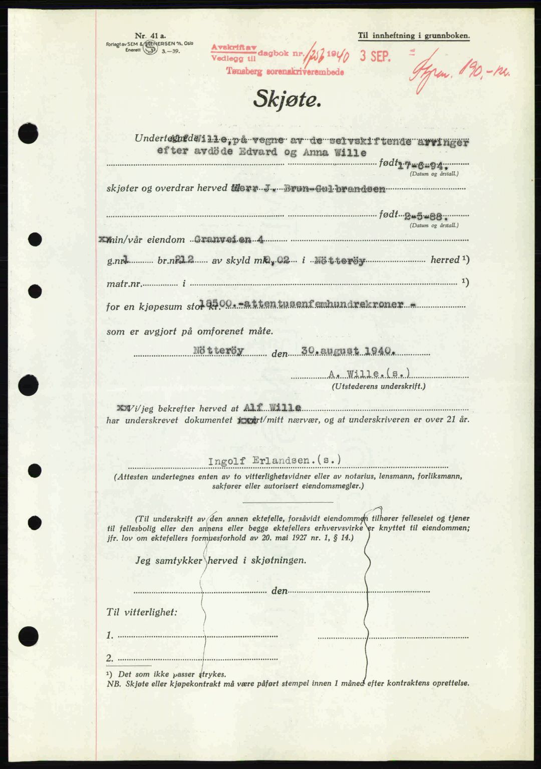 Tønsberg sorenskriveri, AV/SAKO-A-130/G/Ga/Gaa/L0009: Pantebok nr. A9, 1940-1941, Dagboknr: 1756/1940