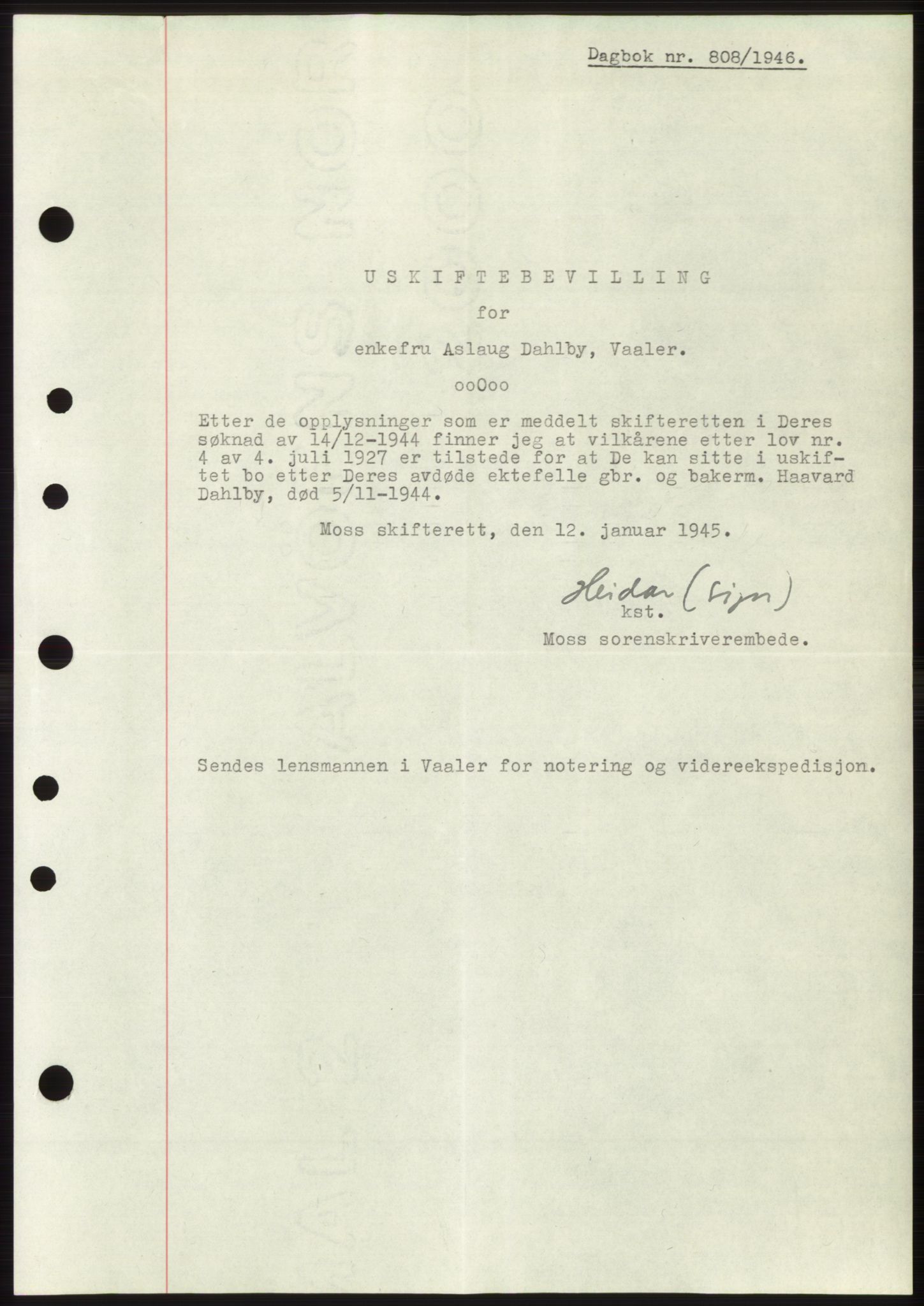 Moss sorenskriveri, SAO/A-10168: Pantebok nr. B15, 1946-1946, Dagboknr: 808/1946