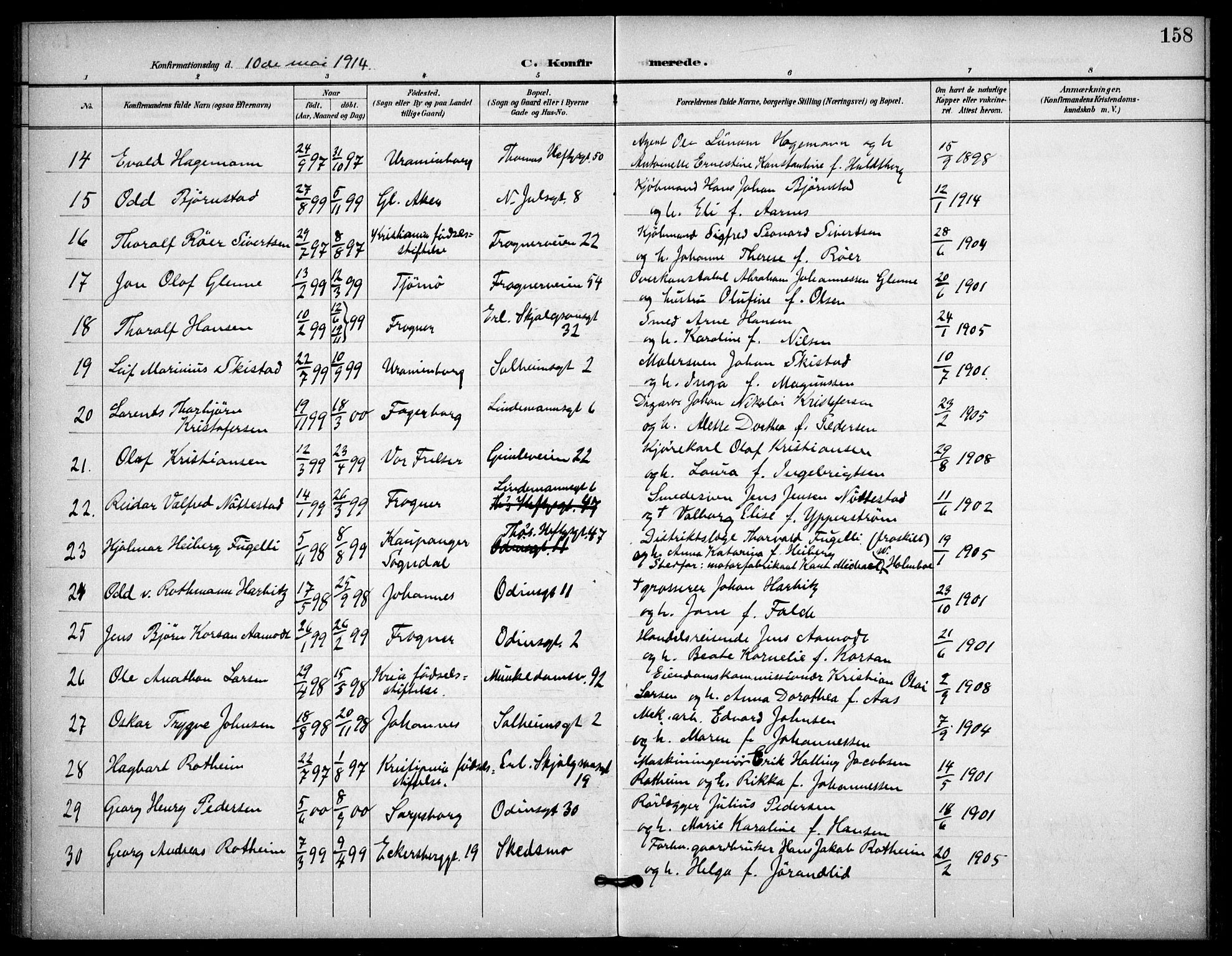 Frogner prestekontor Kirkebøker, AV/SAO-A-10886/F/Fa/L0001: Ministerialbok nr. 1, 1898-1916, s. 158