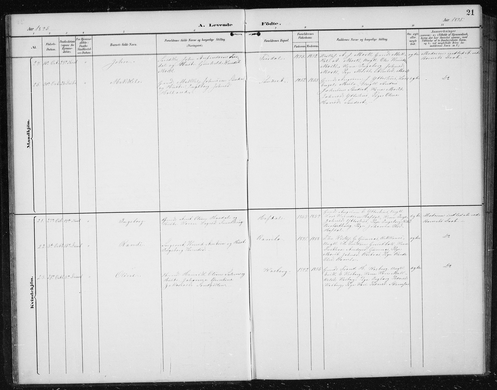 Ministerialprotokoller, klokkerbøker og fødselsregistre - Sør-Trøndelag, AV/SAT-A-1456/674/L0876: Klokkerbok nr. 674C03, 1892-1912, s. 21