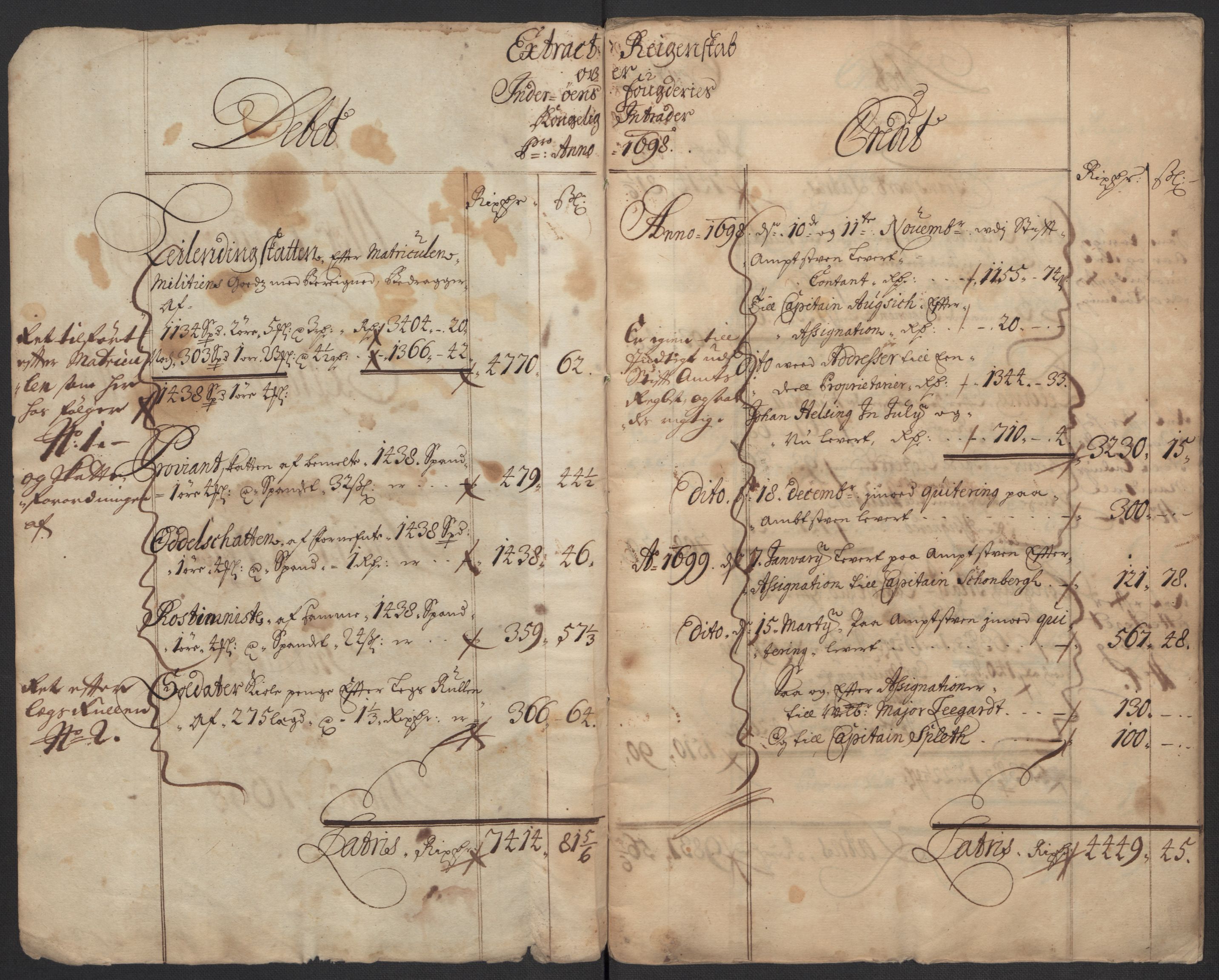 Rentekammeret inntil 1814, Reviderte regnskaper, Fogderegnskap, AV/RA-EA-4092/R63/L4310: Fogderegnskap Inderøy, 1698-1699, s. 5