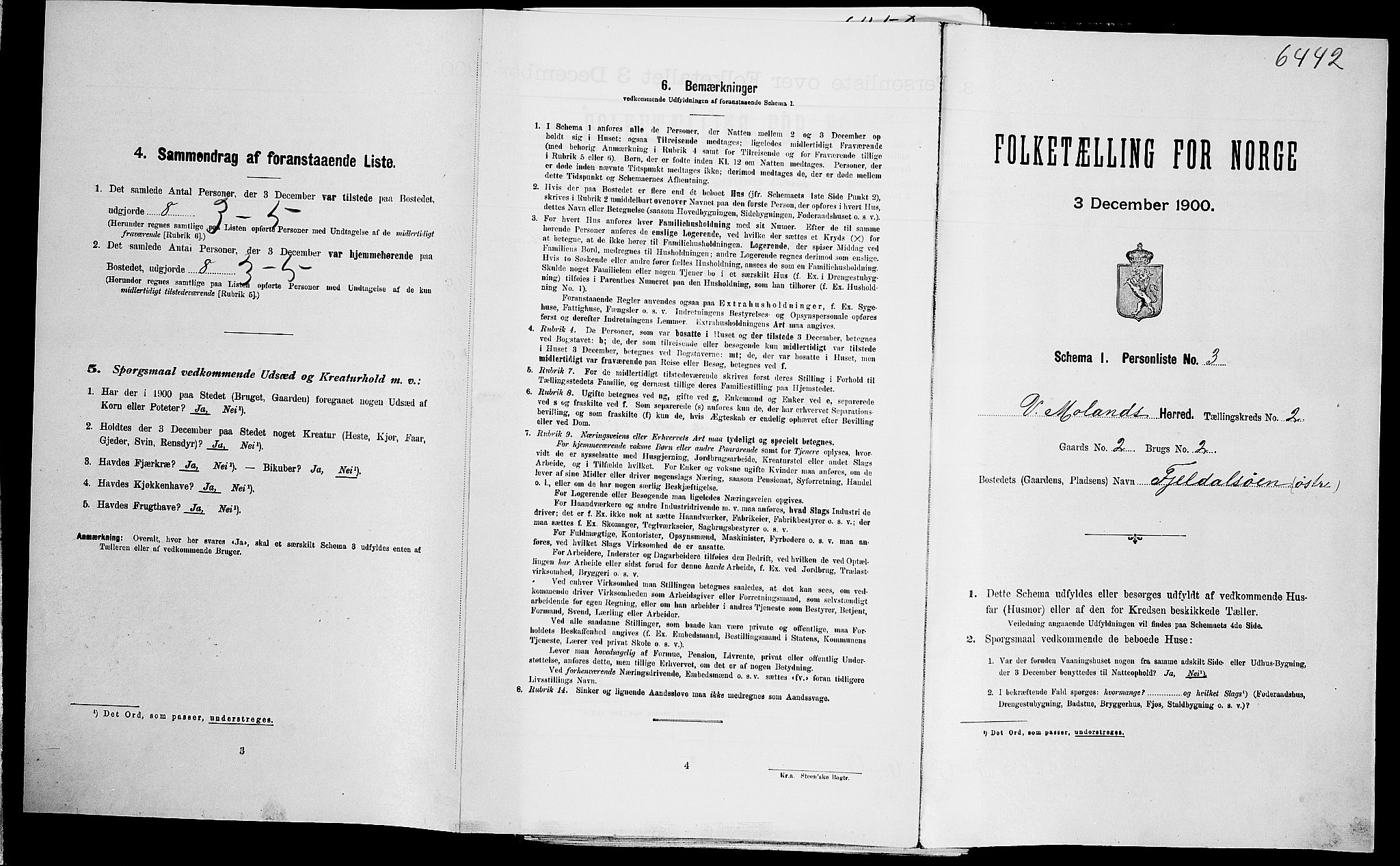 SAK, Folketelling 1900 for 0926 Vestre Moland herred, 1900, s. 241