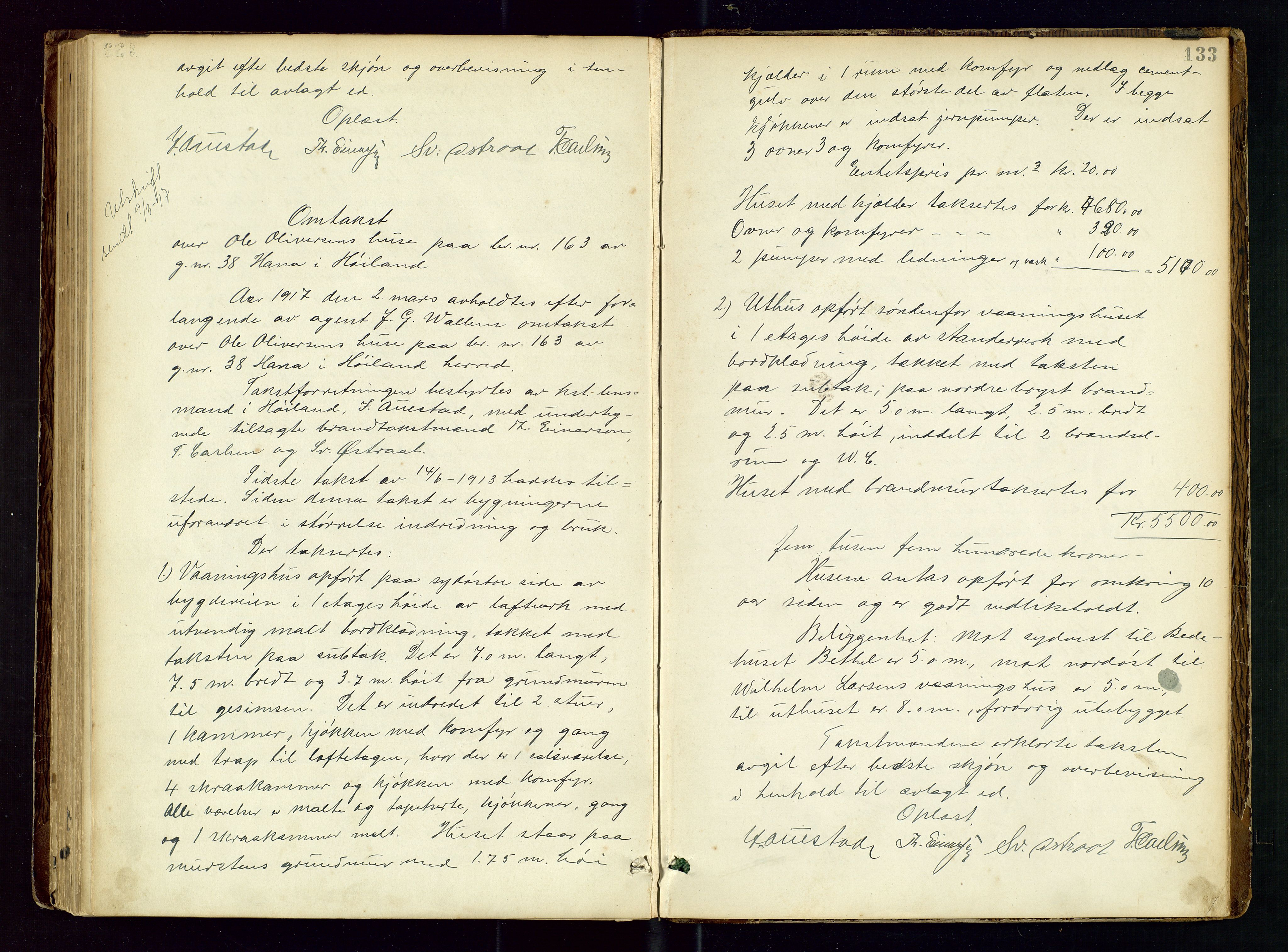 Høyland/Sandnes lensmannskontor, AV/SAST-A-100166/Goa/L0002: "Brandtaxtprotokol for Landafdelingen i Høiland", 1880-1917, s. 132b-133a