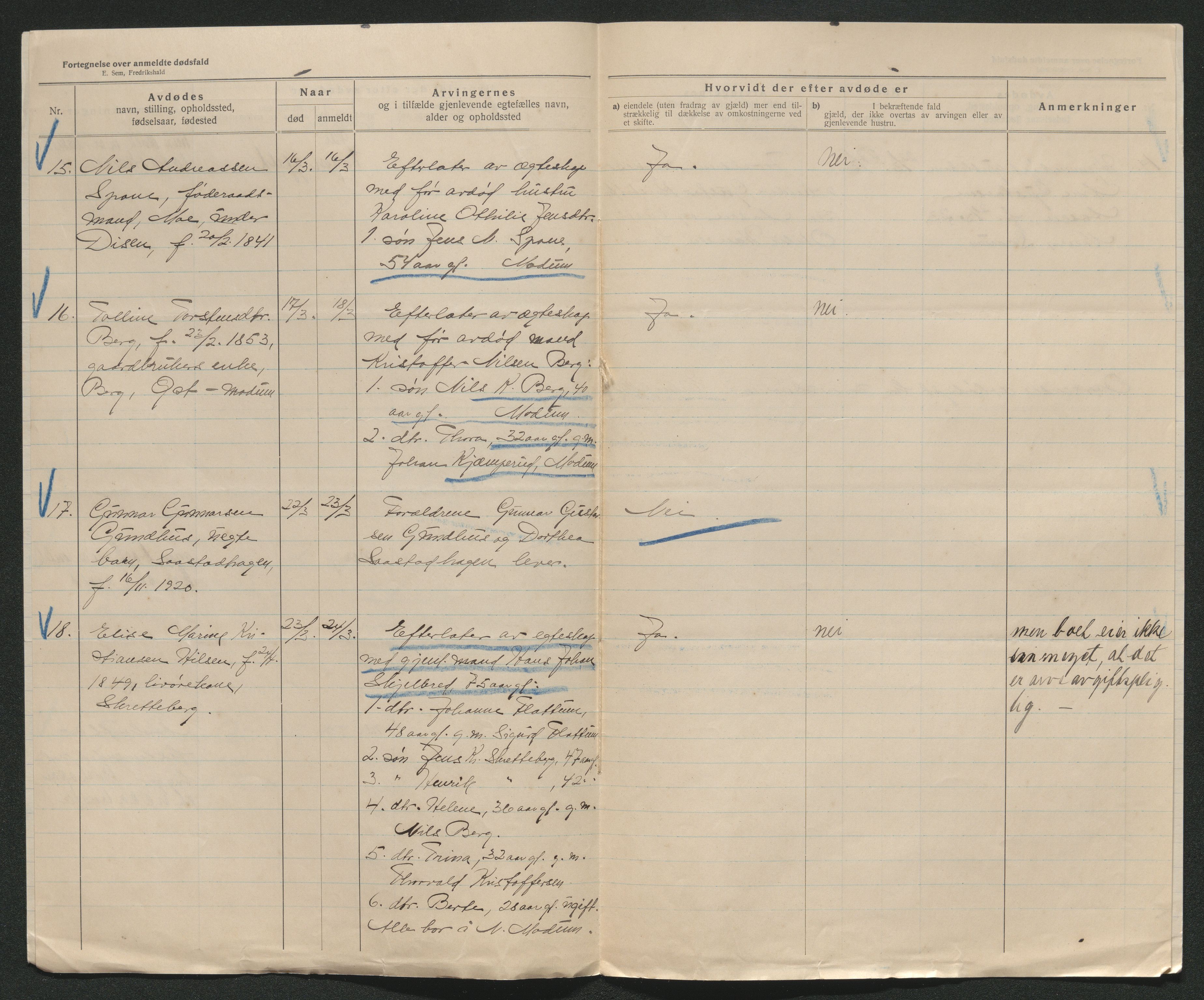 Eiker, Modum og Sigdal sorenskriveri, AV/SAKO-A-123/H/Ha/Hab/L0041: Dødsfallsmeldinger, 1922-1923, s. 617