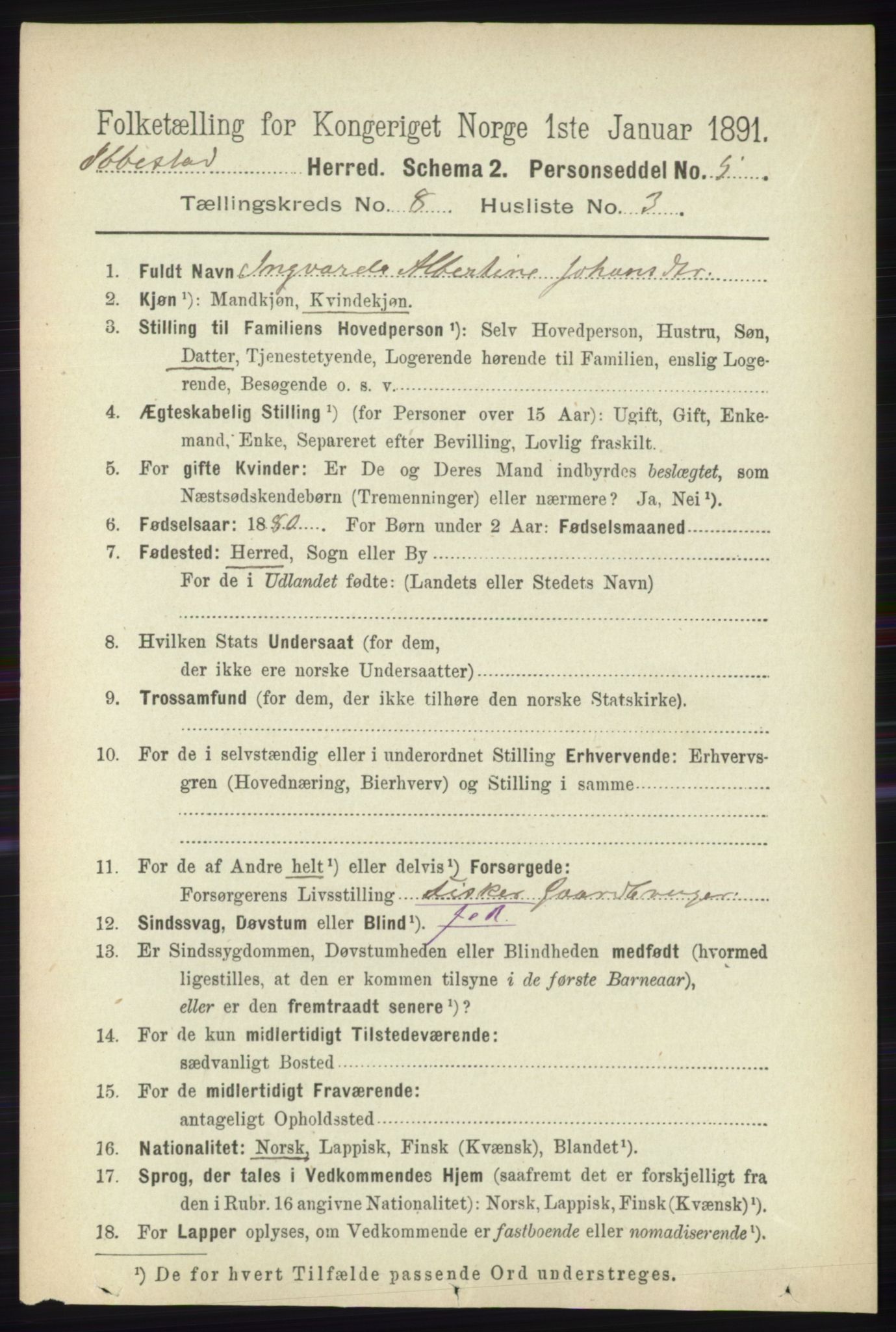 RA, Folketelling 1891 for 1917 Ibestad herred, 1891, s. 5257