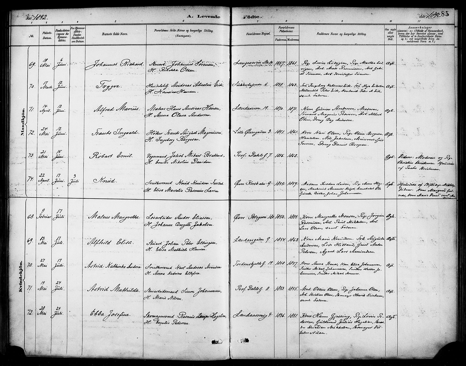 Korskirken sokneprestembete, SAB/A-76101/H/Haa/L0022: Ministerialbok nr. B 8, 1889-1899, s. 85