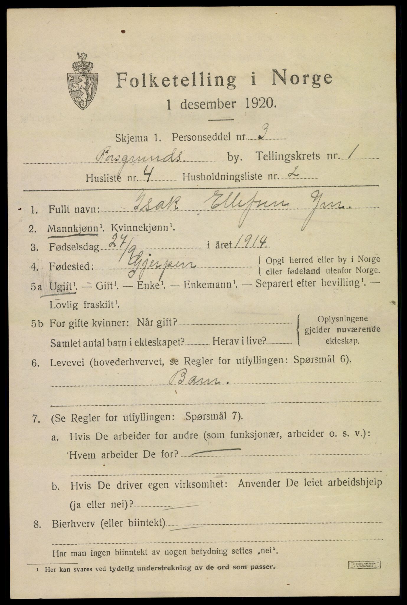 SAKO, Folketelling 1920 for 0805 Porsgrunn kjøpstad, 1920, s. 7143