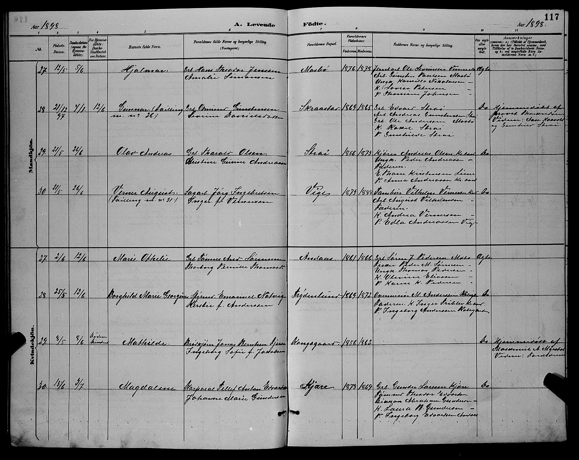 Oddernes sokneprestkontor, AV/SAK-1111-0033/F/Fb/Fba/L0008: Klokkerbok nr. B 8, 1887-1898, s. 117