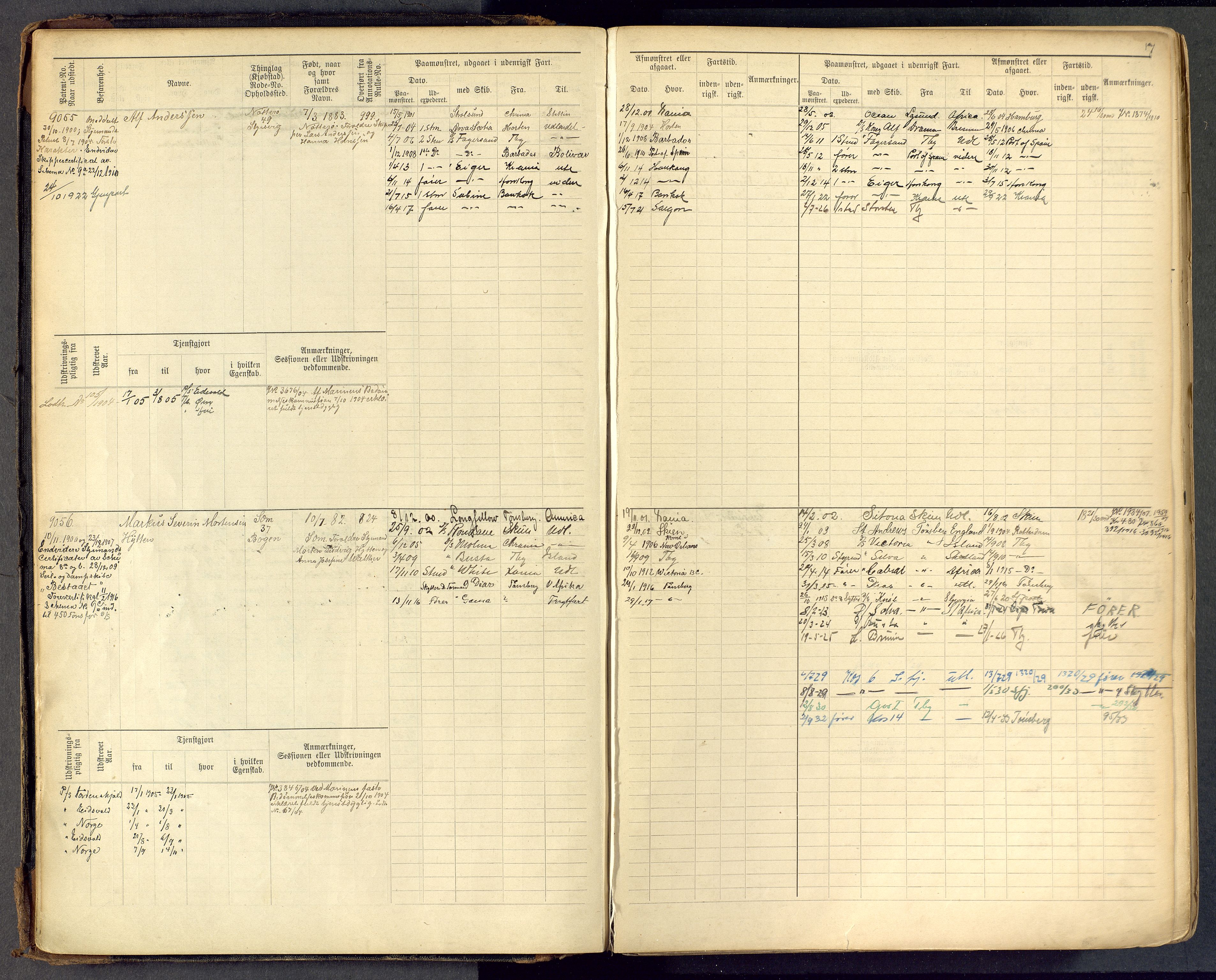 Tønsberg innrulleringskontor, AV/SAKO-A-786/F/Fc/Fcb/L0009: Hovedrulle Patent nr. 9043-9992, 1900-1921, s. 7