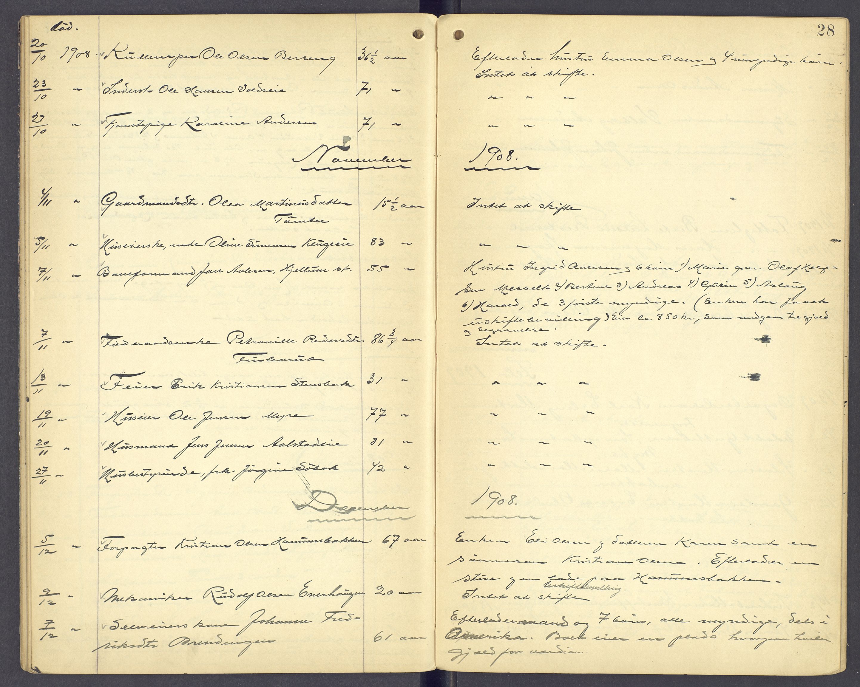 Nord-Hedmark sorenskriveri, AV/SAH-TING-012/J/Ji/L0008: Dødsfallsprotokoll - Vang, 1904-1909, s. 28