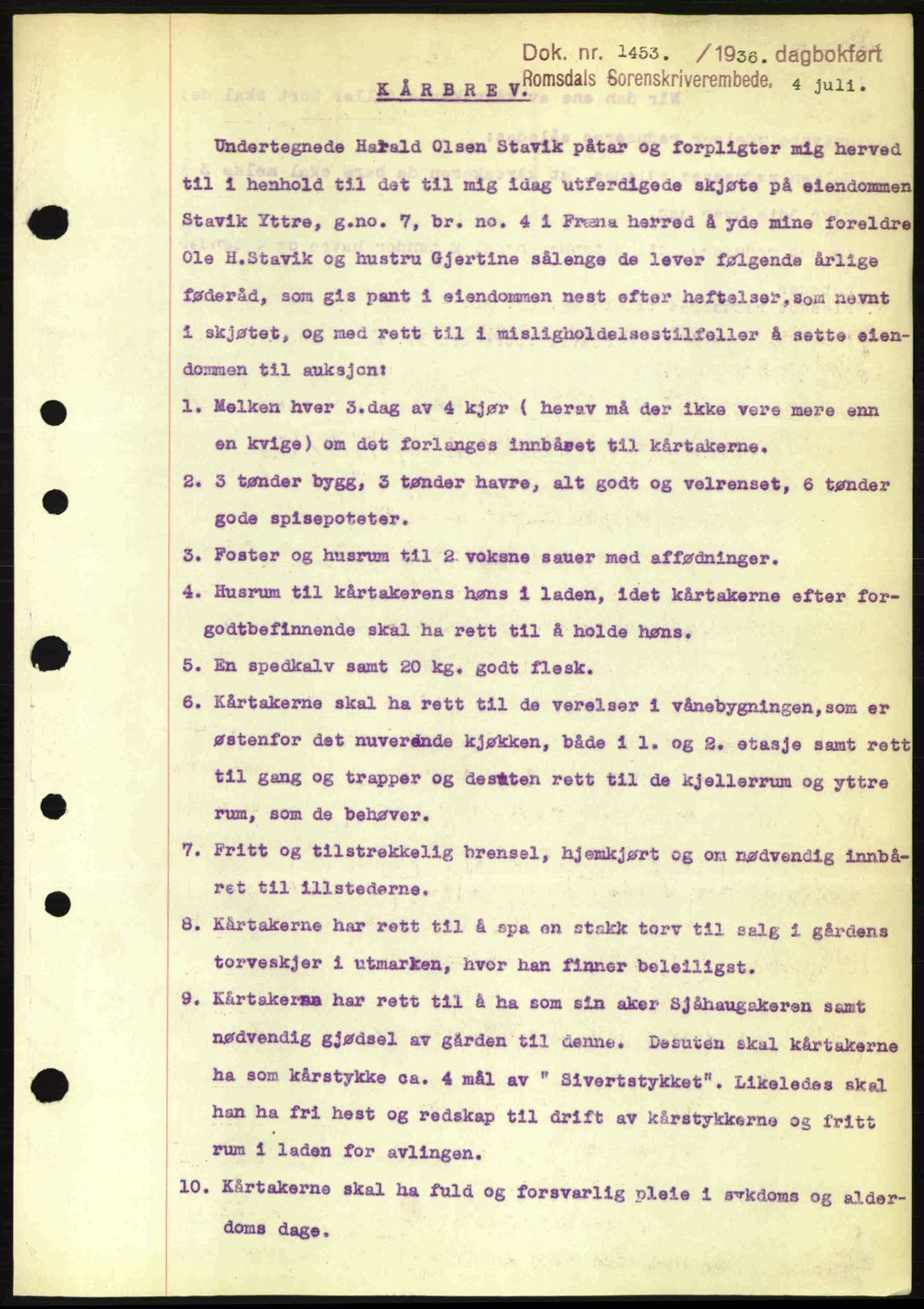 Romsdal sorenskriveri, SAT/A-4149/1/2/2C: Pantebok nr. A1, 1936-1936, Dagboknr: 1453/1936