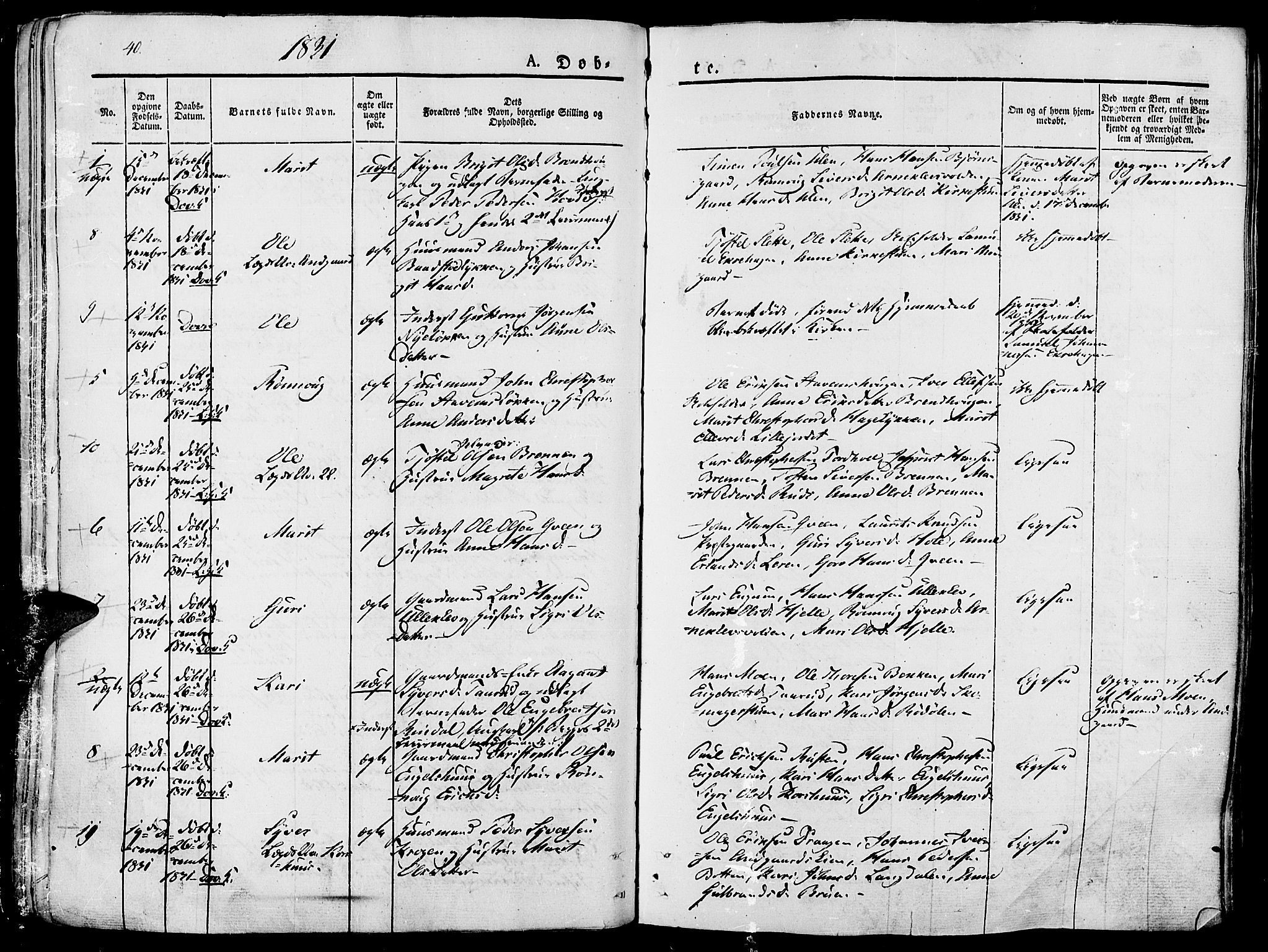 Lesja prestekontor, SAH/PREST-068/H/Ha/Haa/L0005: Ministerialbok nr. 5, 1830-1842, s. 40