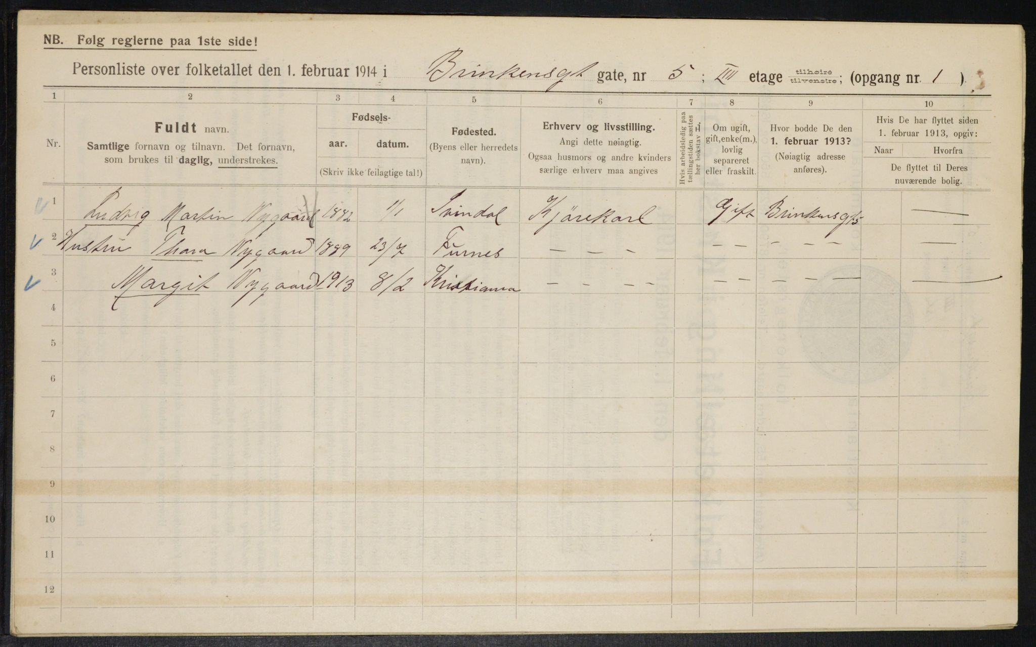 OBA, Kommunal folketelling 1.2.1914 for Kristiania, 1914, s. 8811
