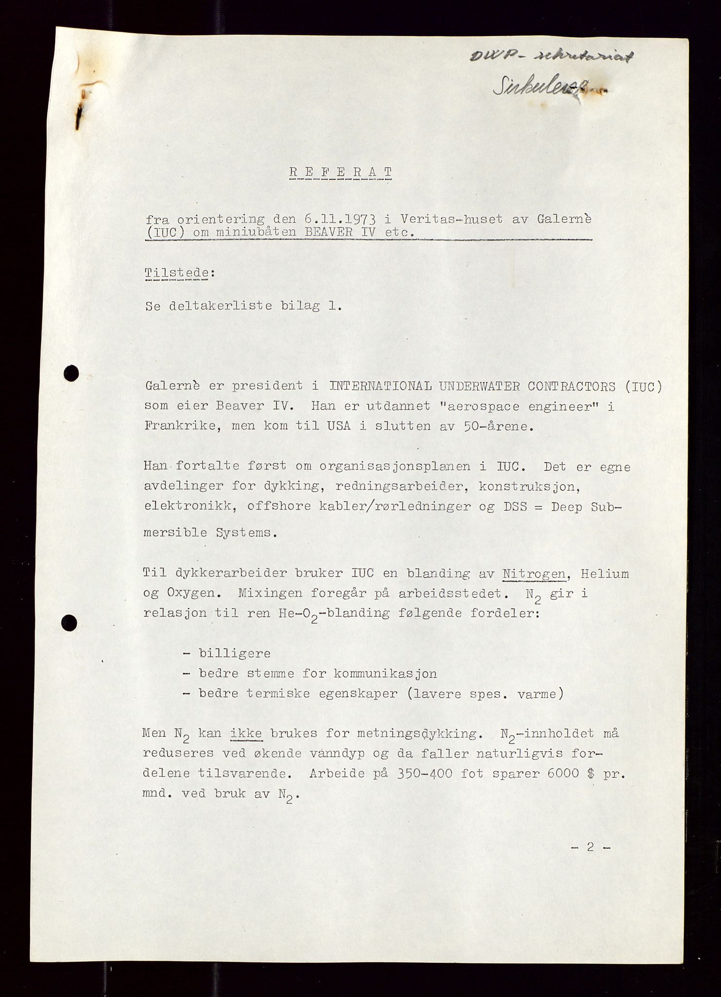 Industridepartementet, Oljekontoret, AV/SAST-A-101348/Di/L0001: DWP, møter juni - november, komiteemøter nr. 19 - 26, 1973-1974, s. 403