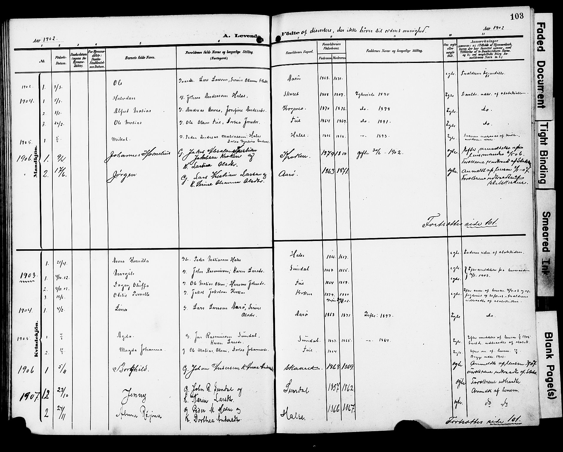 Ministerialprotokoller, klokkerbøker og fødselsregistre - Møre og Romsdal, SAT/A-1454/501/L0018: Klokkerbok nr. 501C04, 1902-1930, s. 103