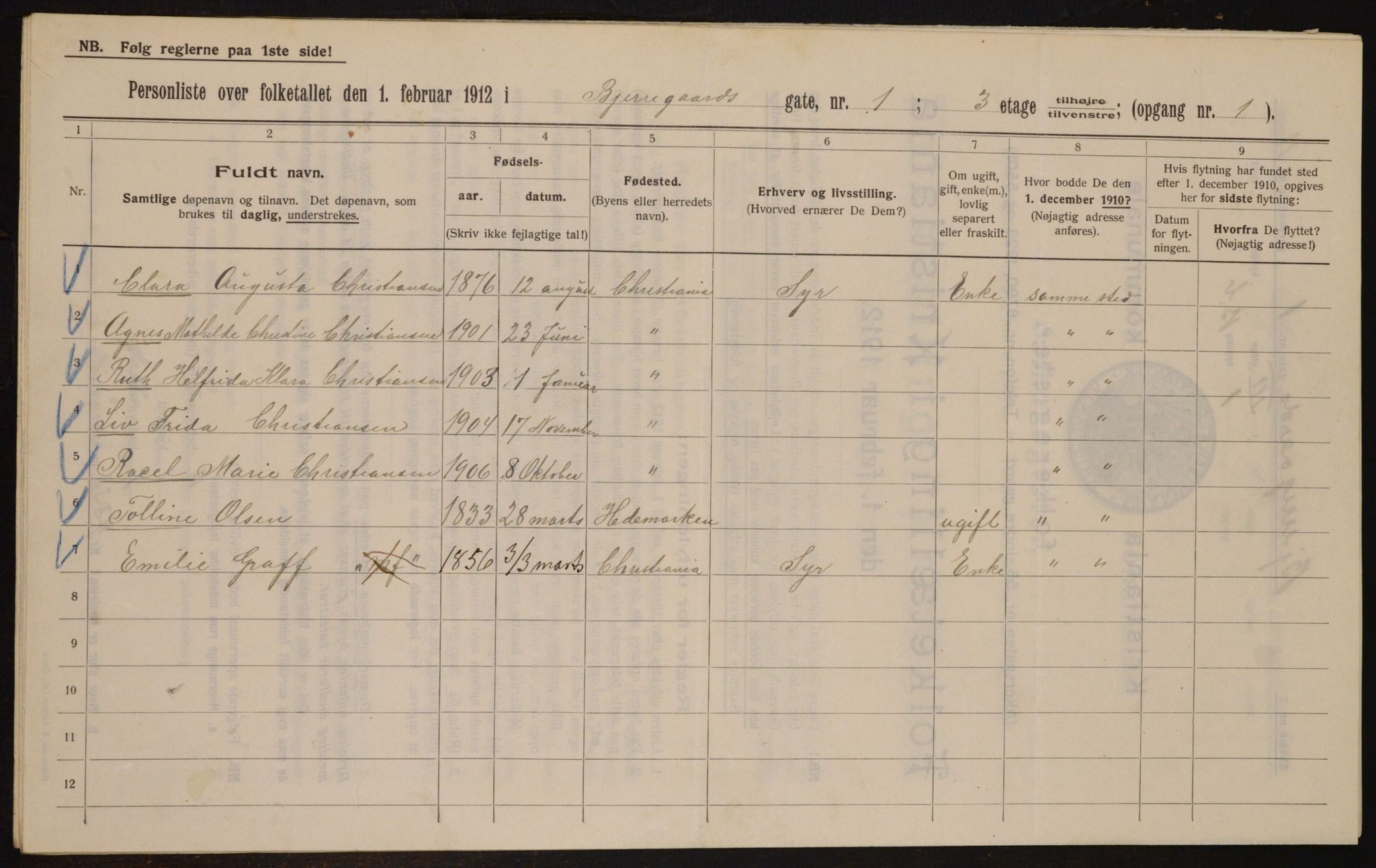 OBA, Kommunal folketelling 1.2.1912 for Kristiania, 1912, s. 5355