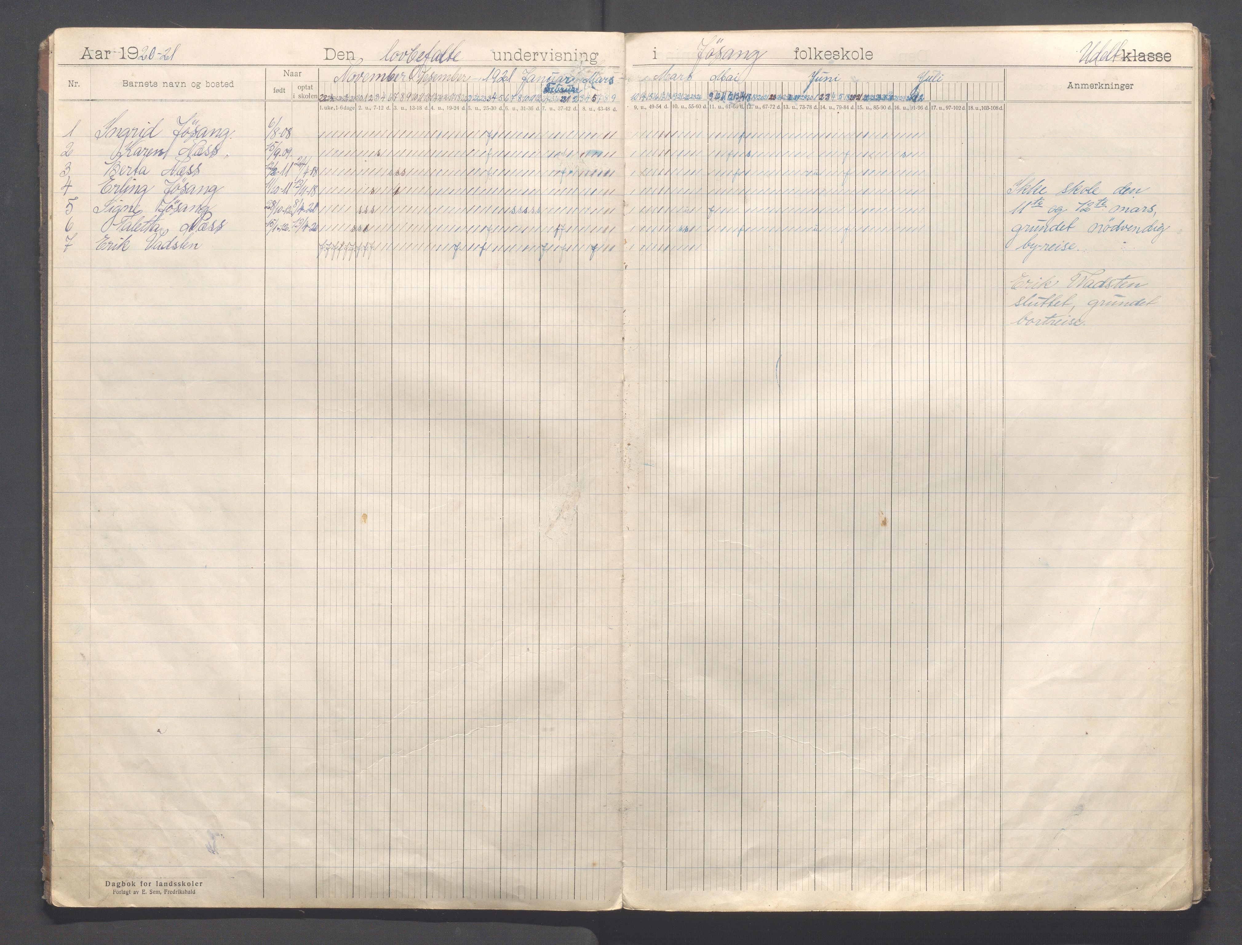 Strand kommune - Jøssang skole, IKAR/A-1274/G/Ga/L0001: Dagbok, 1916-1946, s. 7