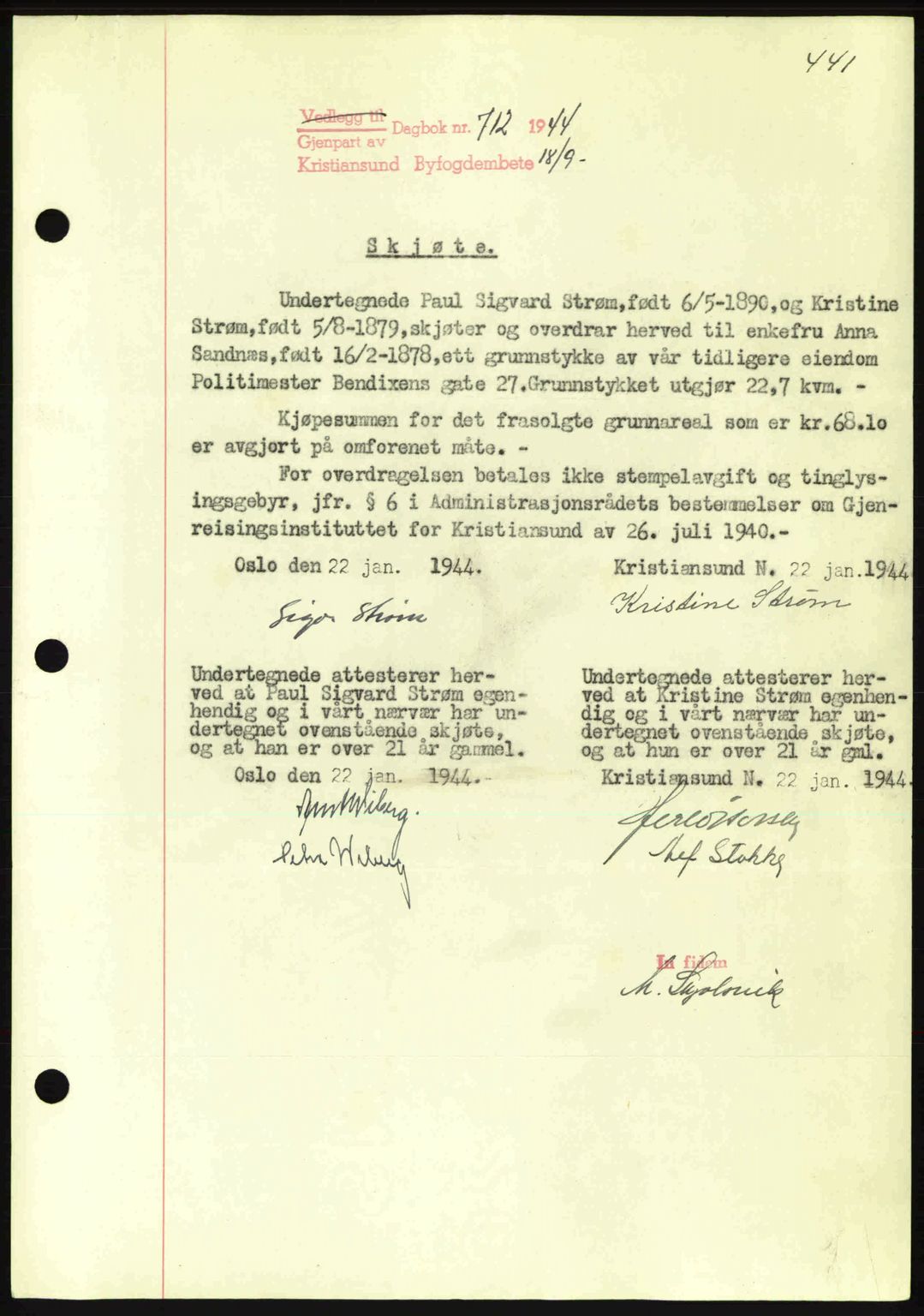 Kristiansund byfogd, AV/SAT-A-4587/A/27: Pantebok nr. 34, 1941-1945, Dagboknr: 712/1944
