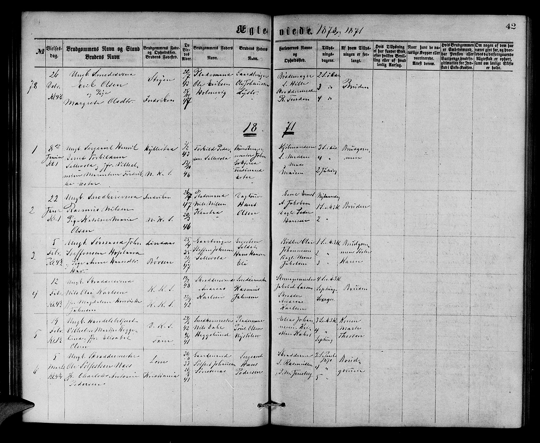Korskirken sokneprestembete, AV/SAB-A-76101/H/Hab: Klokkerbok nr. D 2, 1867-1886, s. 42