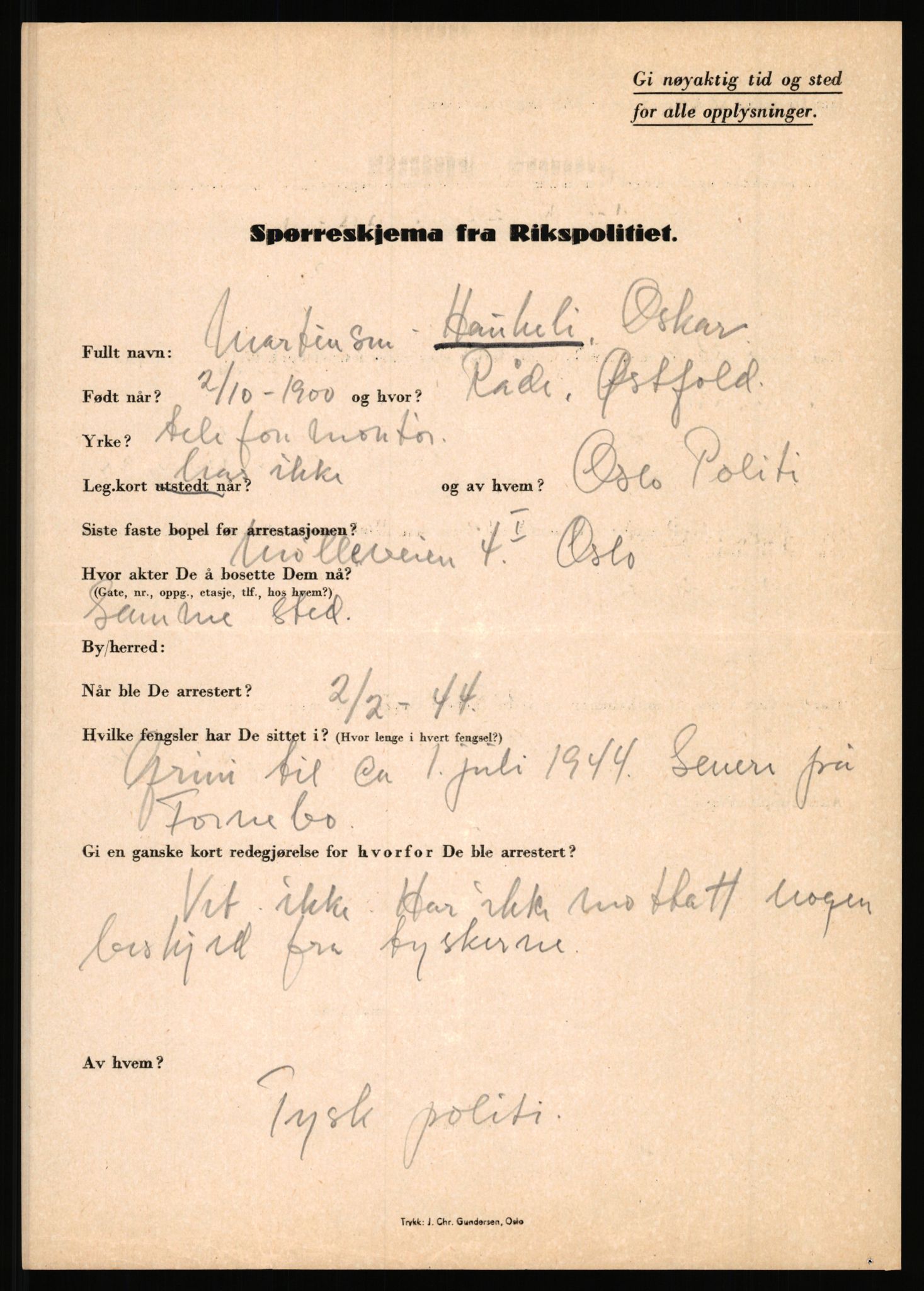 Rikspolitisjefen, AV/RA-S-1560/L/L0006: Hansen, Adolf Boye - Hemstad, Gunnar, 1940-1945, s. 867