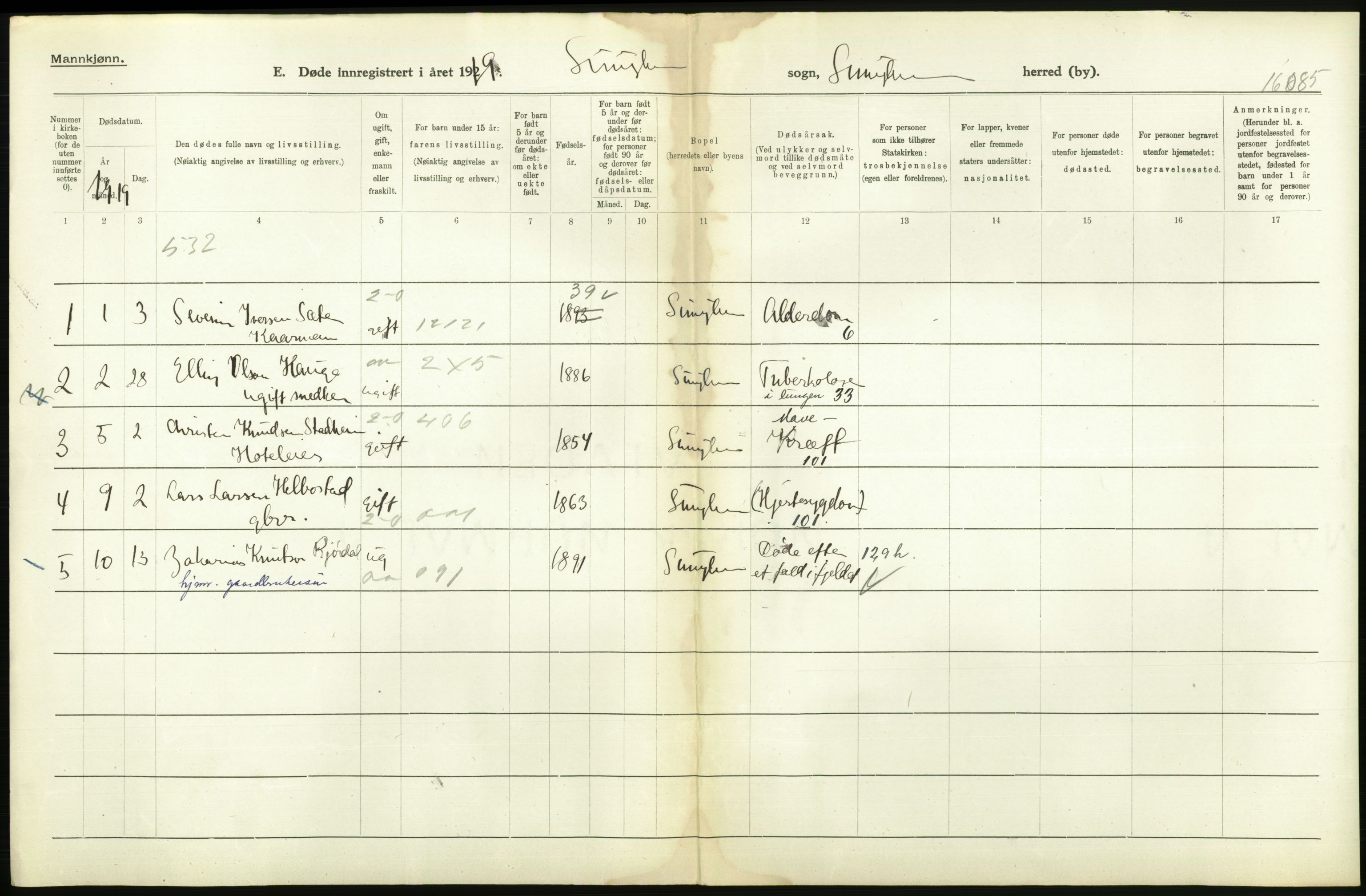 Statistisk sentralbyrå, Sosiodemografiske emner, Befolkning, AV/RA-S-2228/D/Df/Dfb/Dfbi/L0042: Møre fylke: Døde. Bygder og byer., 1919, s. 48