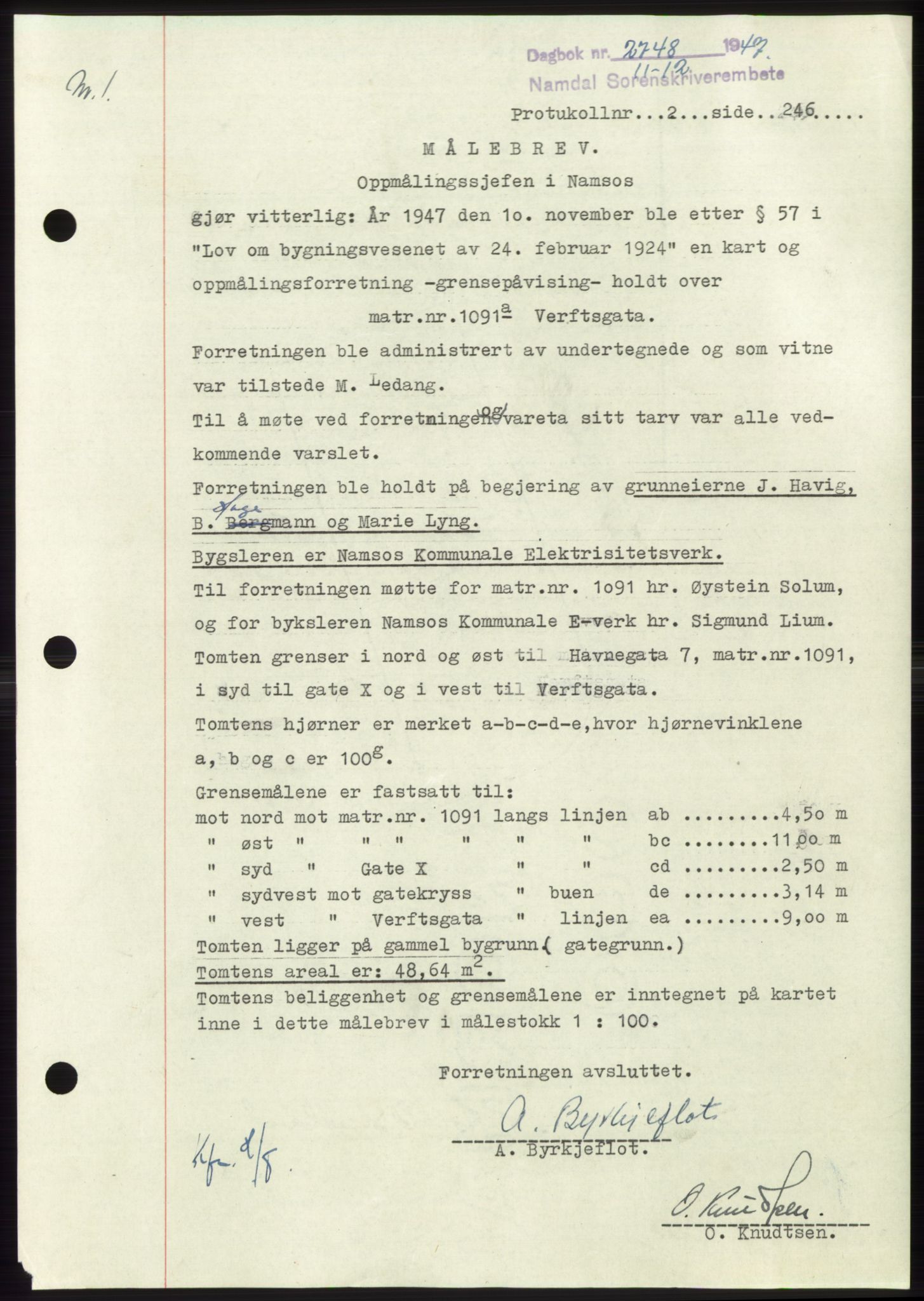 Namdal sorenskriveri, SAT/A-4133/1/2/2C: Pantebok nr. -, 1947-1948, Dagboknr: 2748/1947