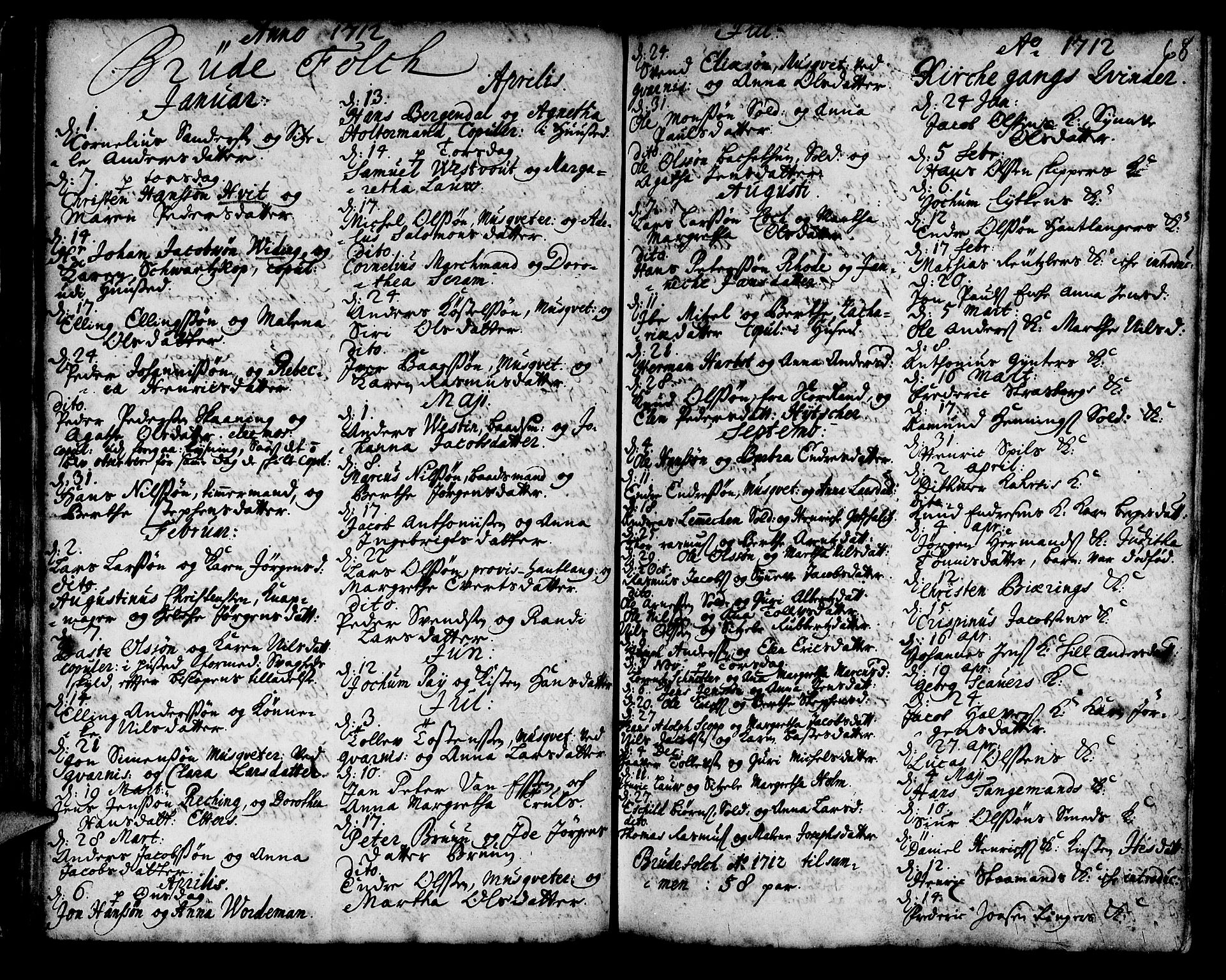 Korskirken sokneprestembete, AV/SAB-A-76101/H/Haa/L0008: Ministerialbok nr. A 8, 1698-1747, s. 68
