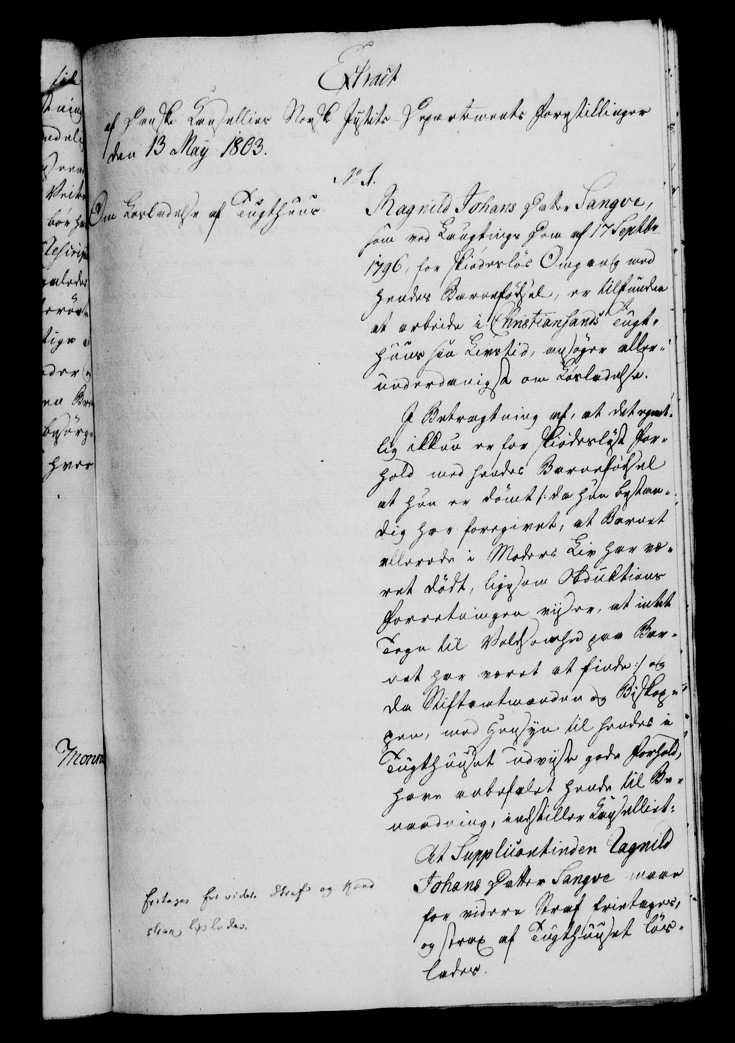 Danske Kanselli 1800-1814, RA/EA-3024/H/Hf/Hfa/Hfaa/L0004: Ekstrakt av forestillinger, 1803
