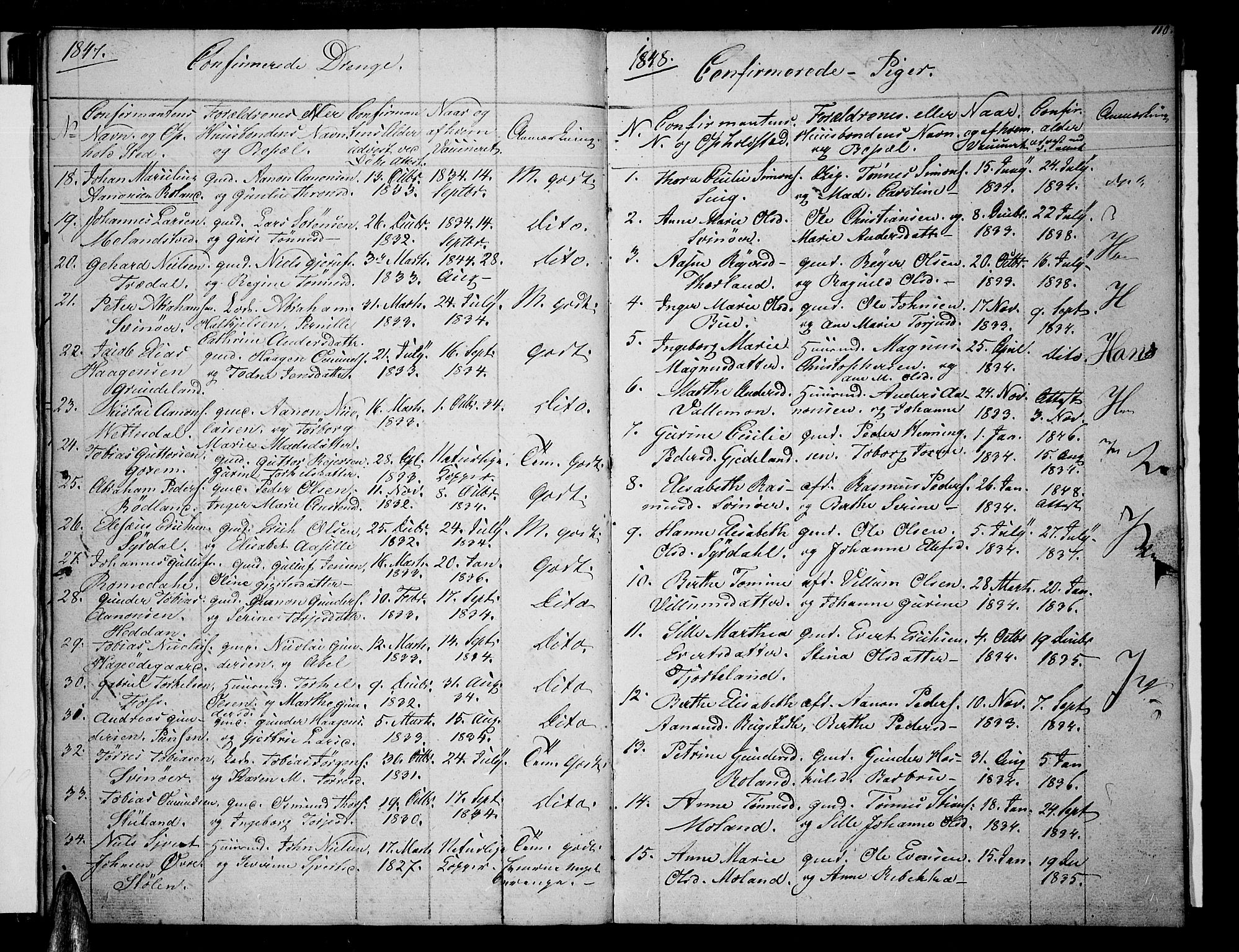 Sør-Audnedal sokneprestkontor, AV/SAK-1111-0039/F/Fb/Fbb/L0002: Klokkerbok nr. B 2, 1846-1865, s. 110