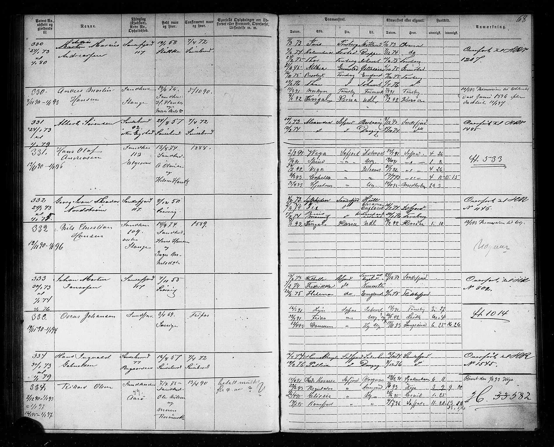 Sandefjord innrulleringskontor, AV/SAKO-A-788/F/Fa/L0003: Annotasjonsrulle, 1872-1879, s. 72