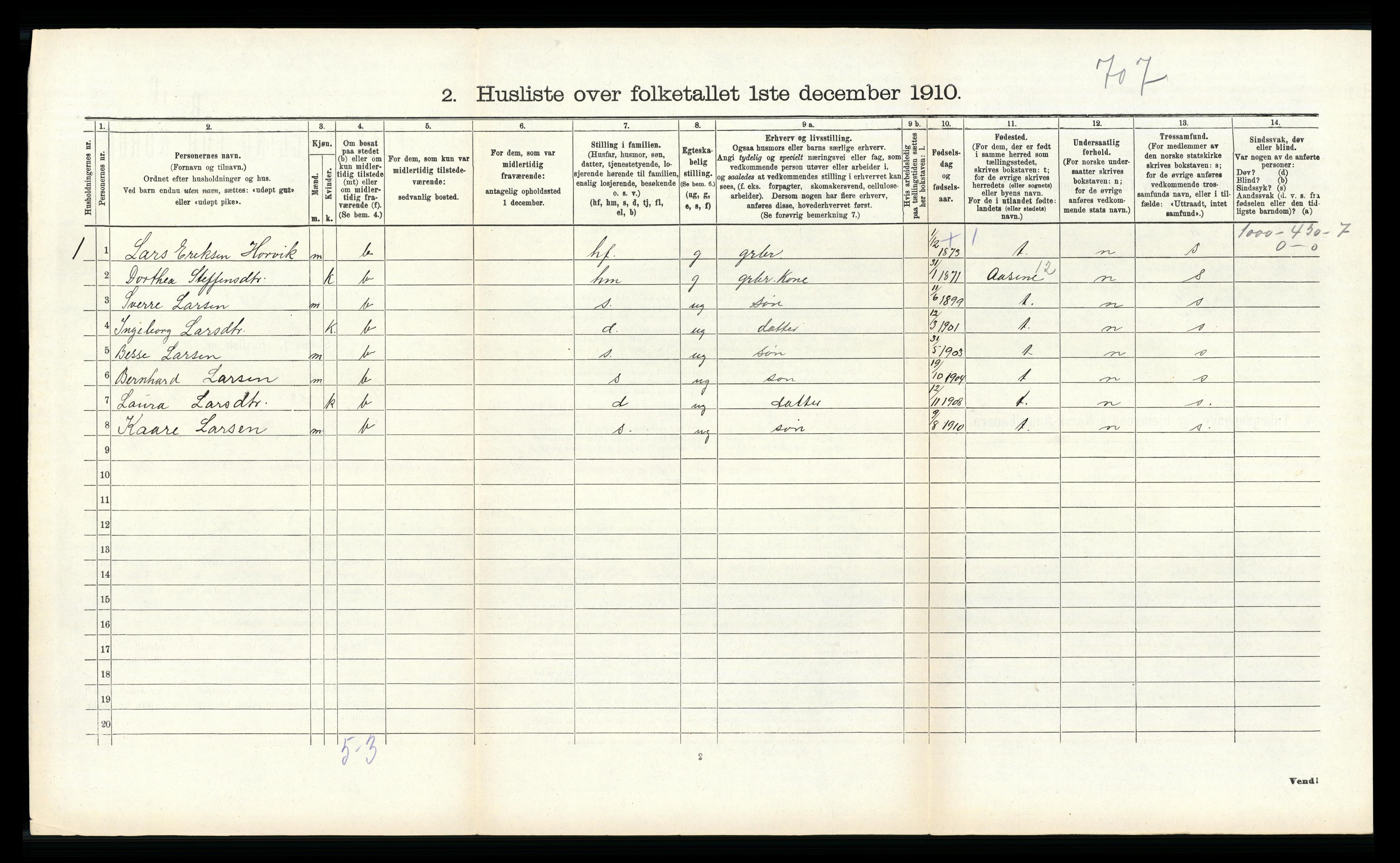 RA, Folketelling 1910 for 1254 Hamre herred, 1910, s. 851