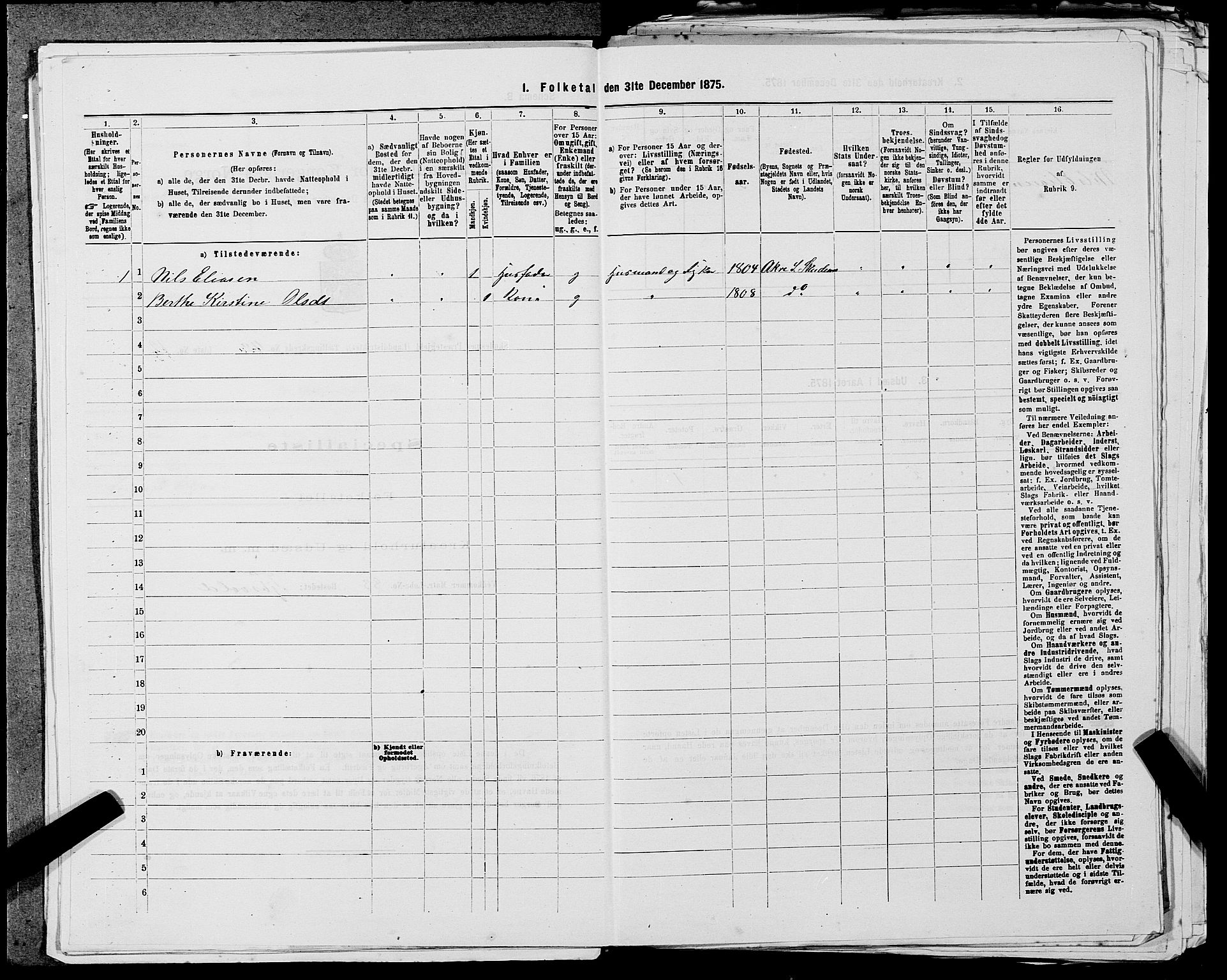 SAST, Folketelling 1875 for 1150L Skudenes prestegjeld, Falnes sokn, Åkra sokn og Ferkingstad sokn, 1875, s. 381