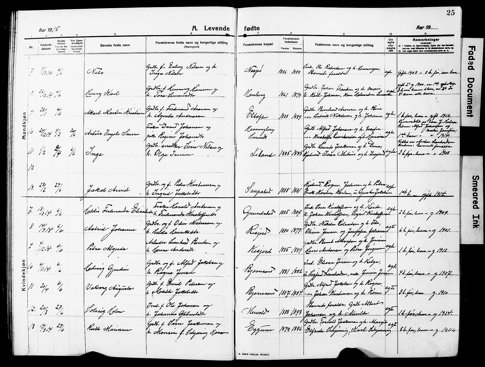Ministerialprotokoller, klokkerbøker og fødselsregistre - Nordland, AV/SAT-A-1459/880/L1142: Klokkerbok nr. 880C04, 1913-1930, s. 25