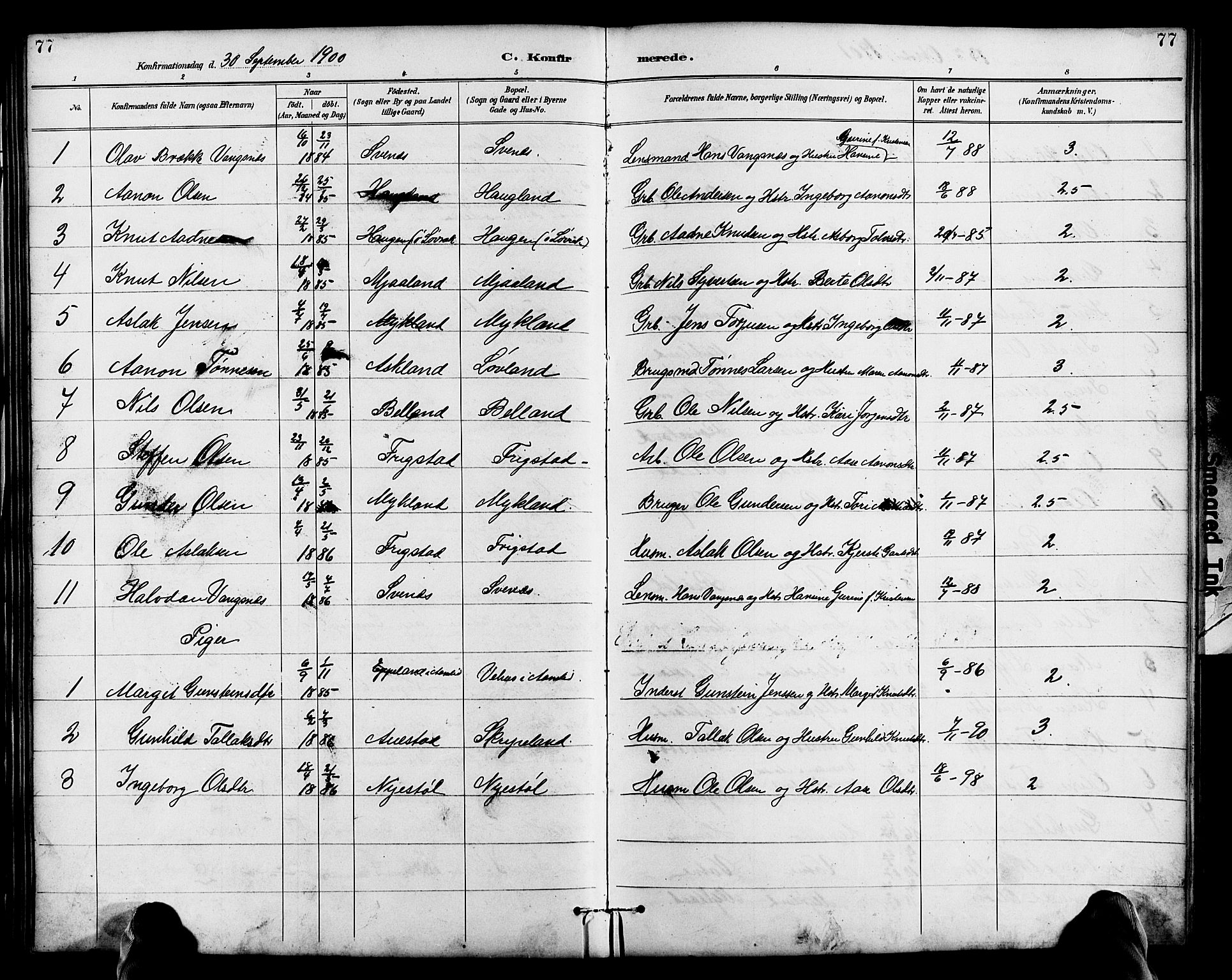 Herefoss sokneprestkontor, AV/SAK-1111-0019/F/Fb/Fbc/L0003: Klokkerbok nr. B 3, 1887-1915, s. 77