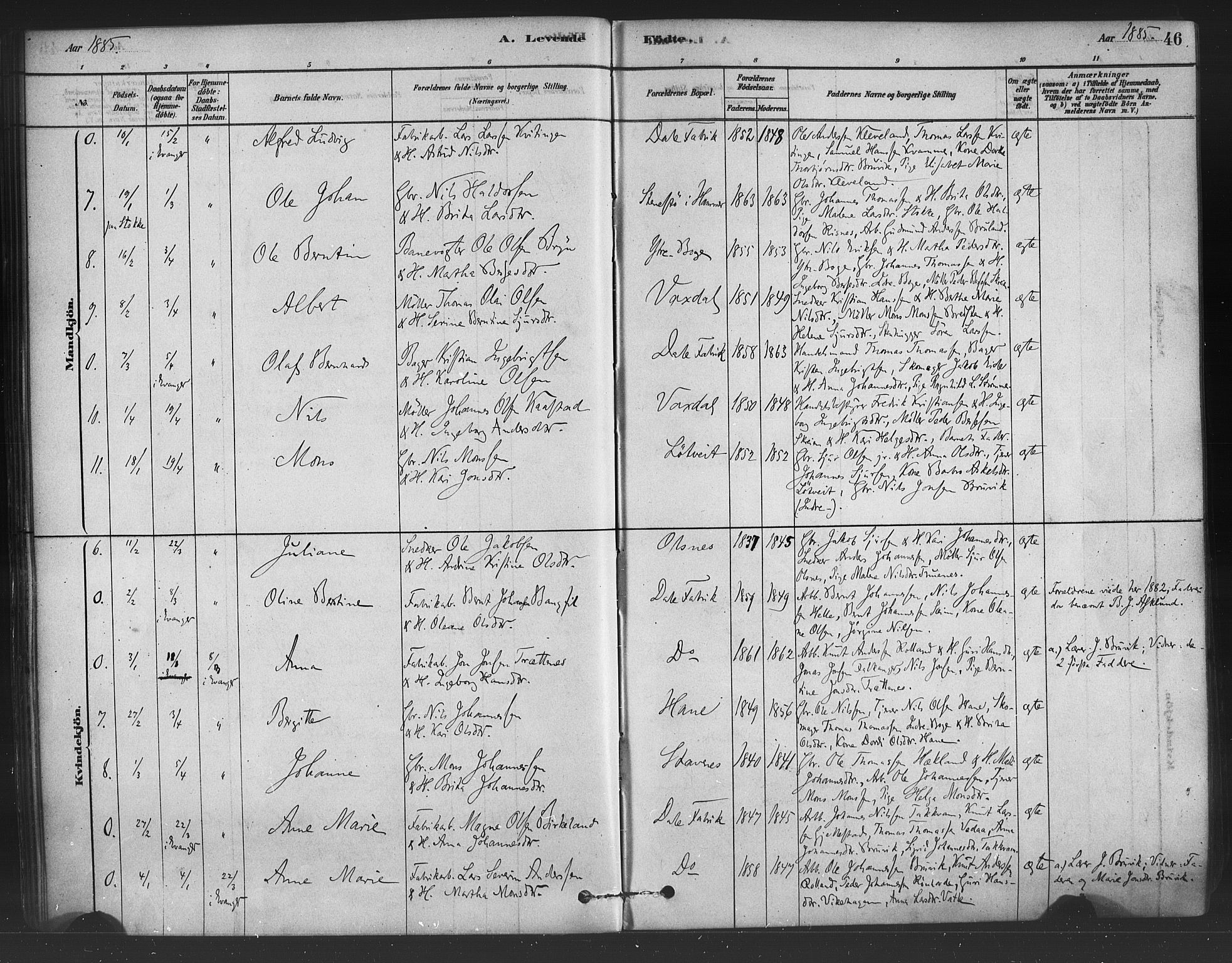 Bruvik Sokneprestembete, AV/SAB-A-74701/H/Haa: Ministerialbok nr. B 1, 1878-1904, s. 46