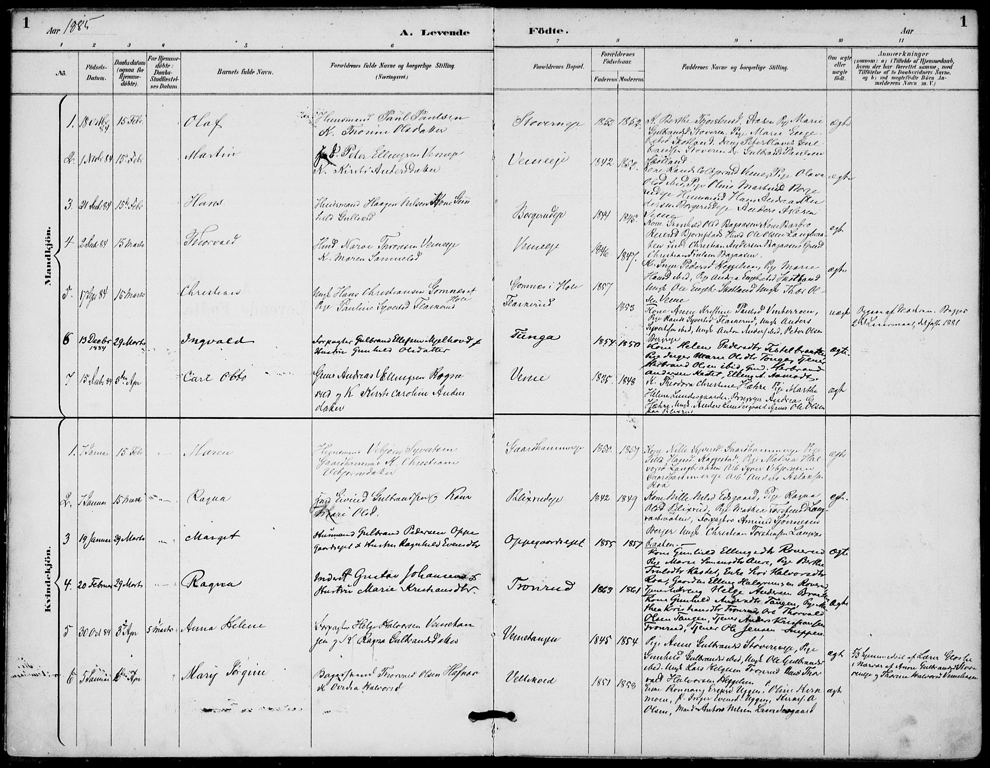 Lunder kirkebøker, AV/SAKO-A-629/F/Fa/L0001: Ministerialbok nr. I 1, 1885-1912, s. 1