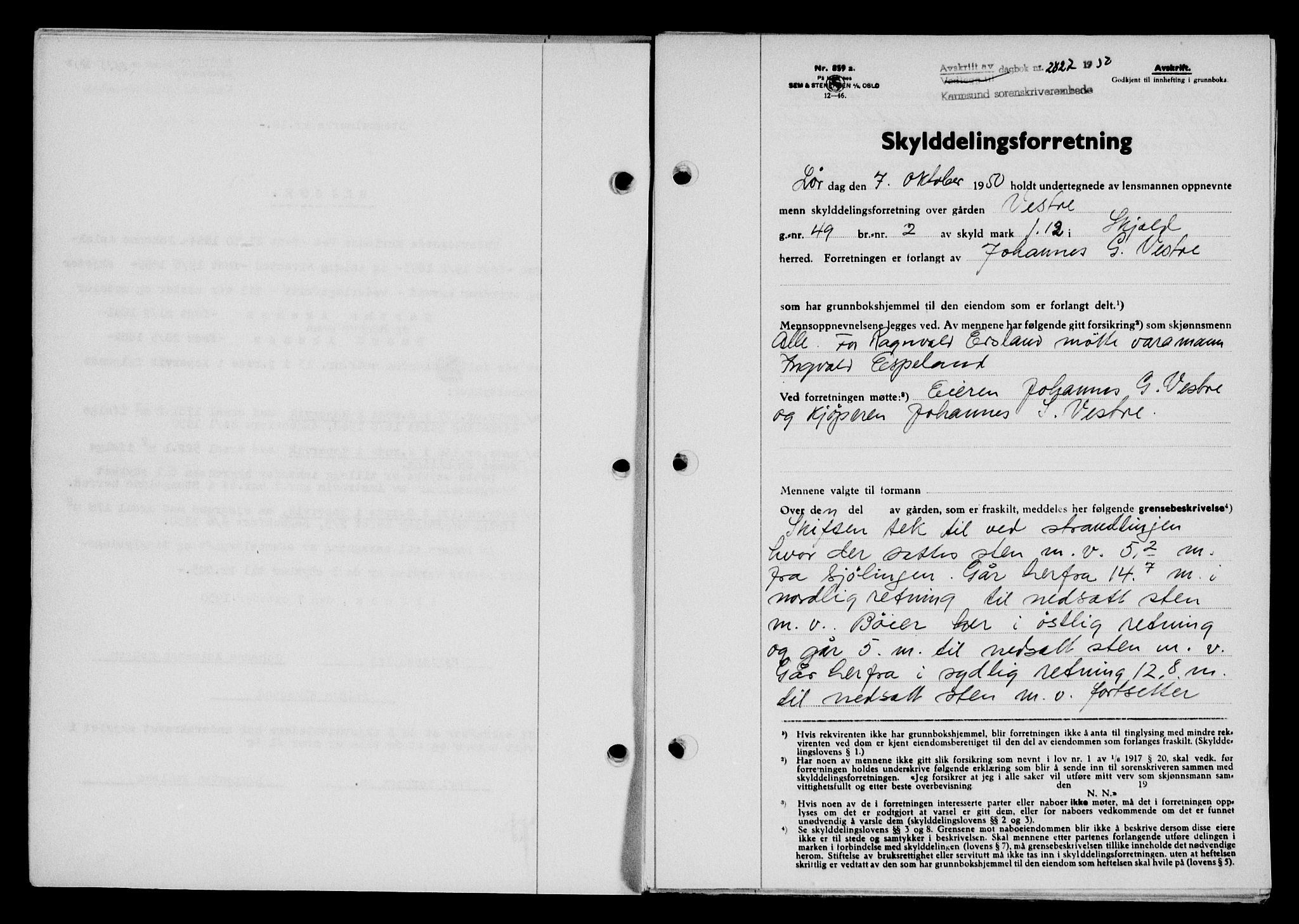 Karmsund sorenskriveri, SAST/A-100311/01/II/IIB/L0101: Pantebok nr. 81A, 1950-1951, Dagboknr: 2827/1950